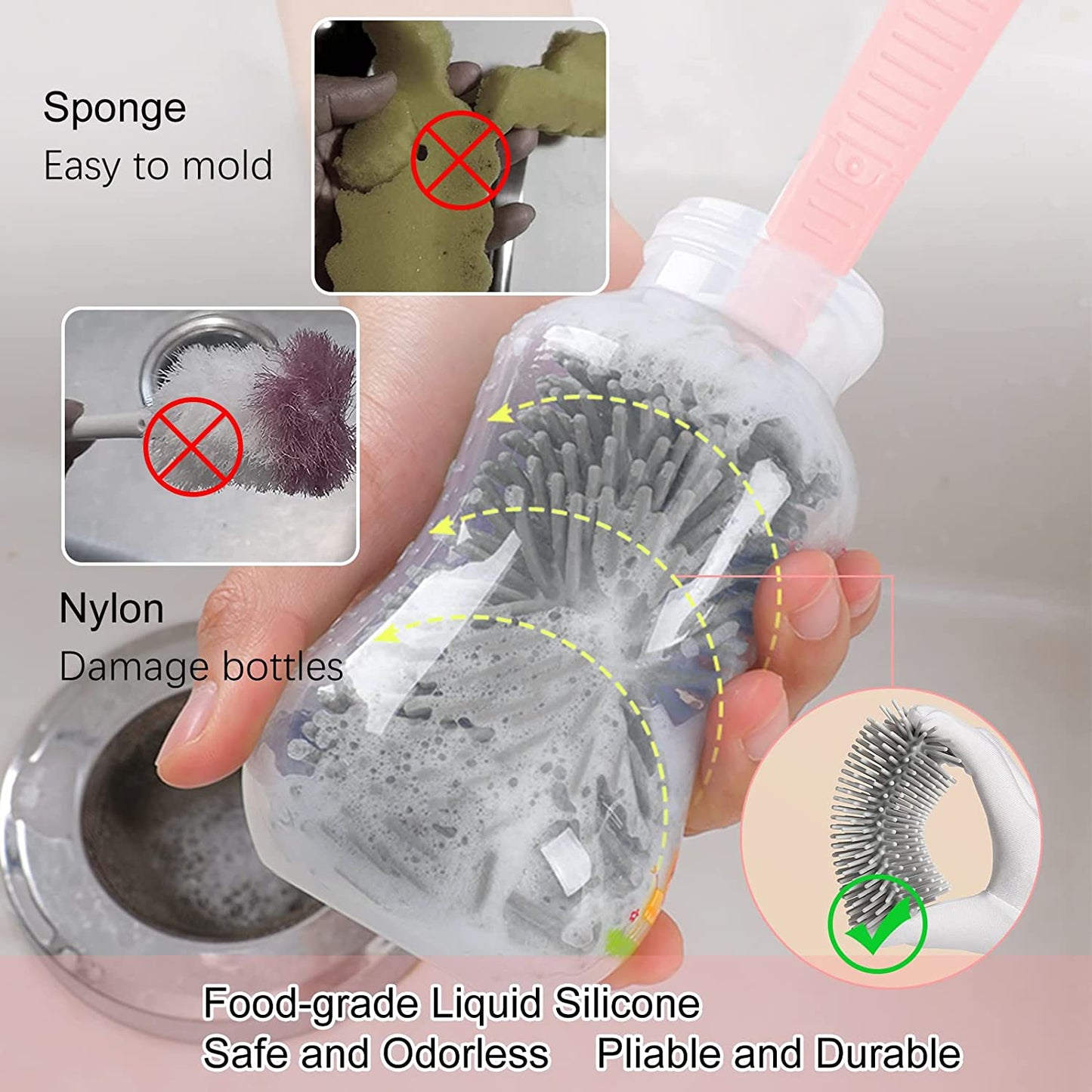 Portable Baby Bottle Brush Set 6 in 1 Silicone Bottle Cleaner and Drying Set for Travel