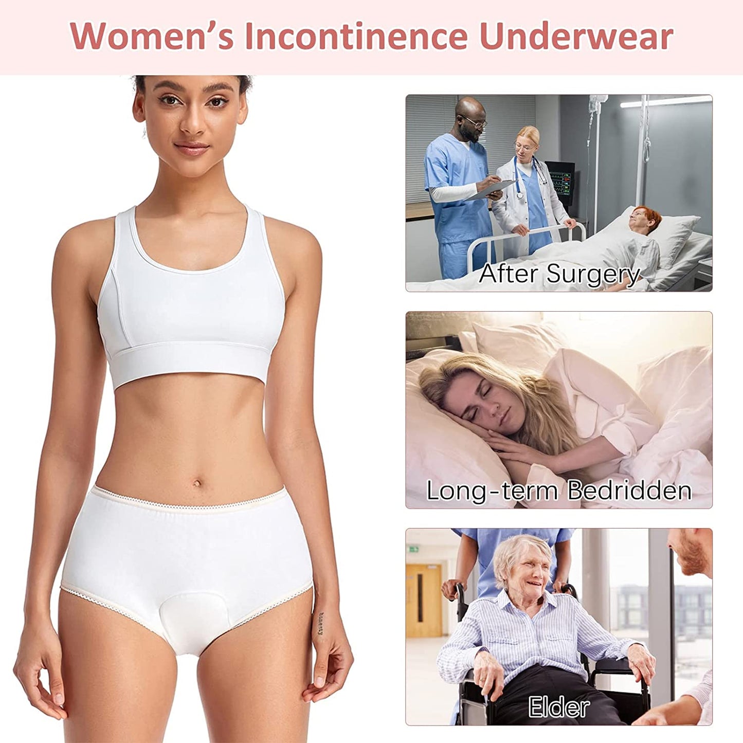 Incontinence Underwear for Women Washable Super Absorbency Urinary Incontinence Briefs 6pcs