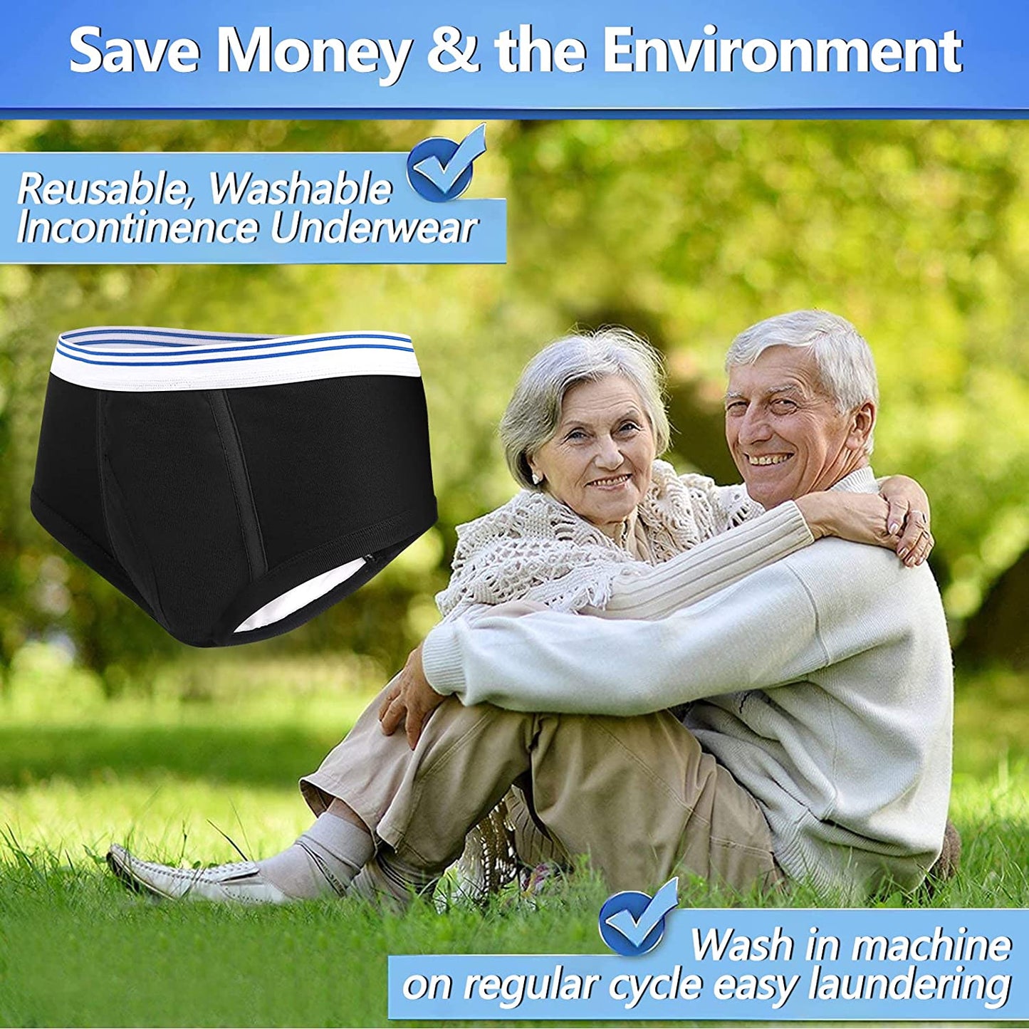 Men's Incontinence Underwear Urinary Briefs with Cotton Pad Washable Reusable Leakproof Boxer 3pcs