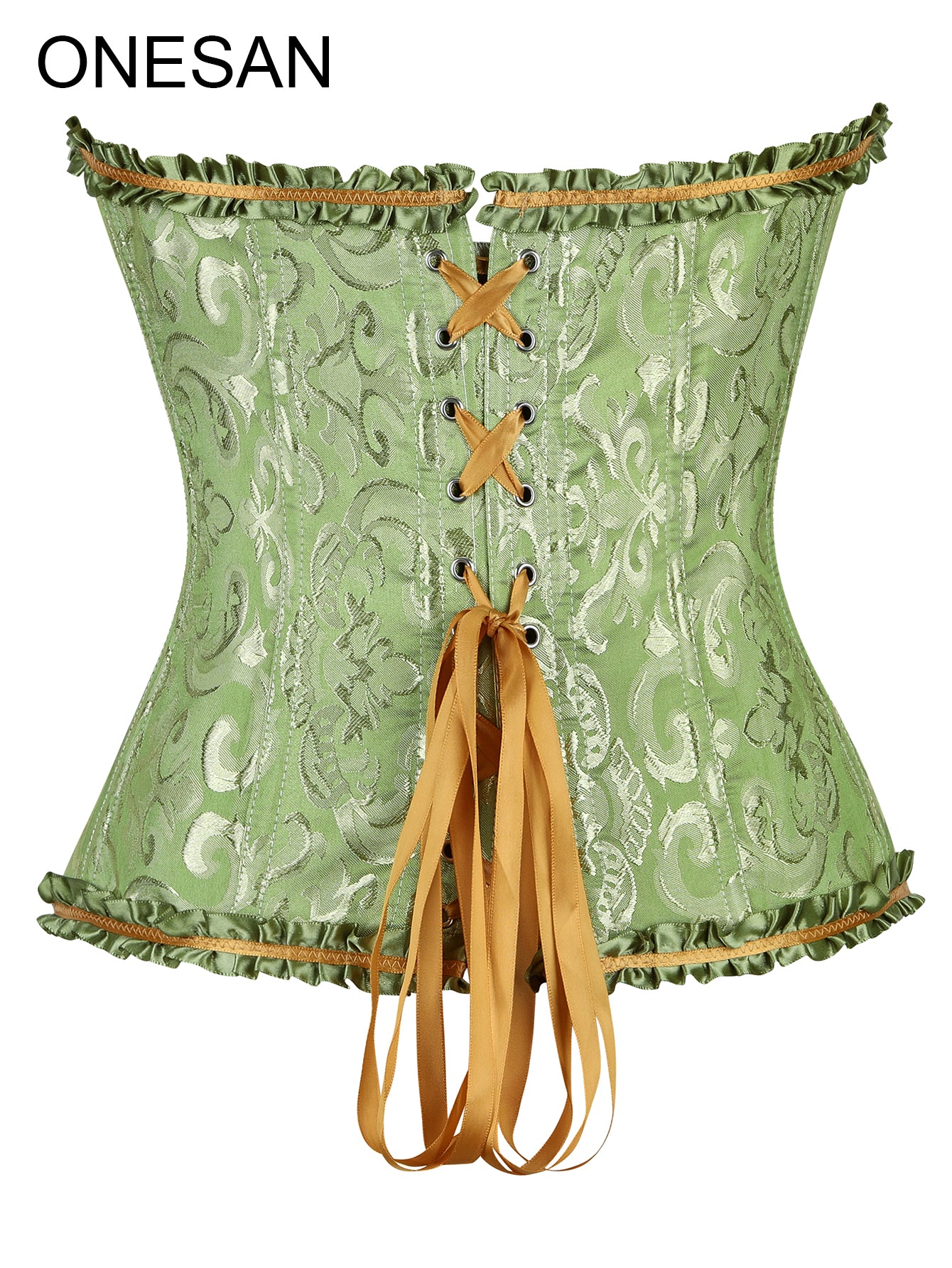 ONESAN Women's Lace Up Boned Overbust Corset Bustier Lingerie Bodyshaper Top