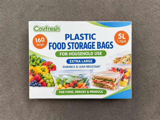 Covfresh 160 Count Plastic Food Storage Bags for Household Use, Extra Thick & Leak-Proof Food Storage Bags, Odor Blocking, Easy Dispensing Bags for Food, Snacks, Produce & Meal Prep