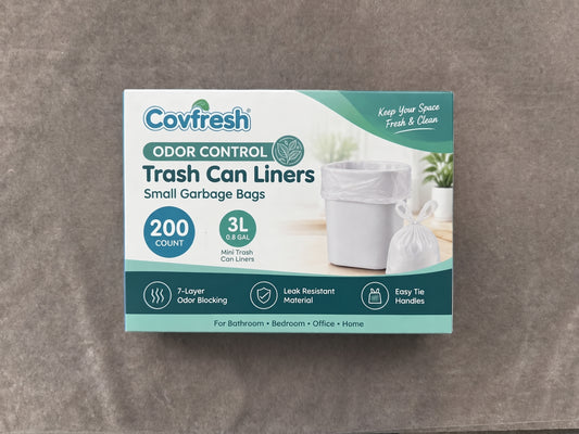 Covfresh Odor Control Trash Can Liners with Handles, 3L/200 Count, Unscented Small Garbage Bags, Leak-Proof & Durable Wastebasket Liners for Home, Office, Bathroom & Travel Use