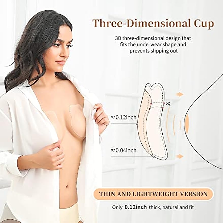 Voxshe Added Lift Sticky Petals Nipple Covers Adhesive Strapless Backless Bras Ultra-thin Silicone Breast Lift Pasties for Women Nude