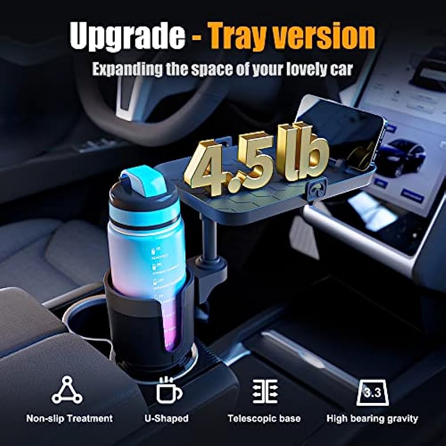 Yous Auto Car Cup Holder Expander Adjustable Cup Holder with Attachable  Tray 360° Rotatable Car Mount Cup Table Organizer with Phone Holder for  Small