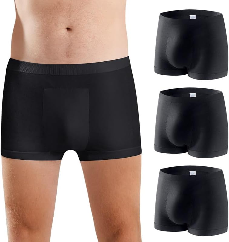 Carer Mens Incontinence Underwear Washable Incontinence Underwear for Men Reusable Modal Seamless Mens Urinary Incontinence Boxer Briefs Underwear with Front Absorbent Area, 2 PCS (Blue, Medium)