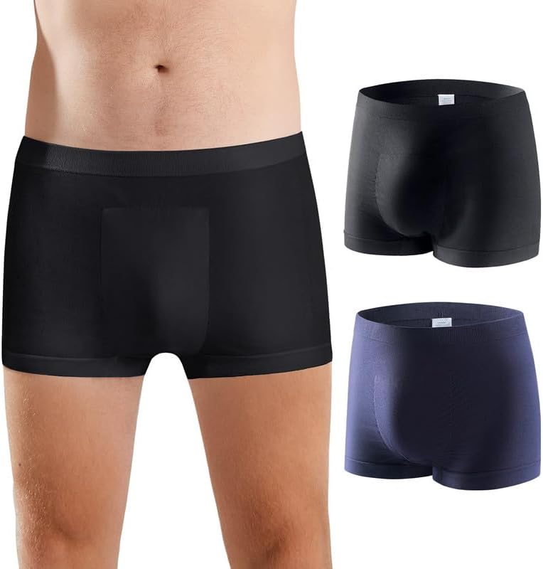 Carer Mens Incontinence Underwear Washable Incontinence Underwear for Men Reusable Modal Seamless Mens Urinary Incontinence Boxer Briefs Underwear with Front Absorbent Area, 2 PCS (Blue, Medium)