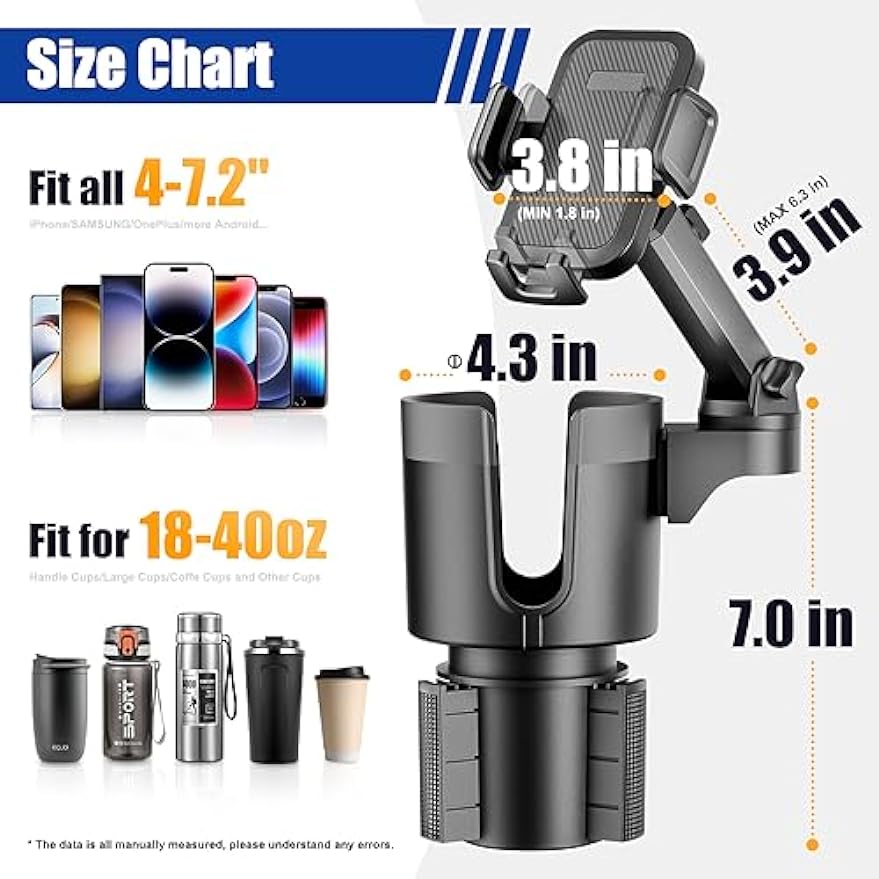 CYEVA 2-in-1 Car Cup Holder Phone Mount with 360° Rotatable Long Arm, Suitable for All Smartphones