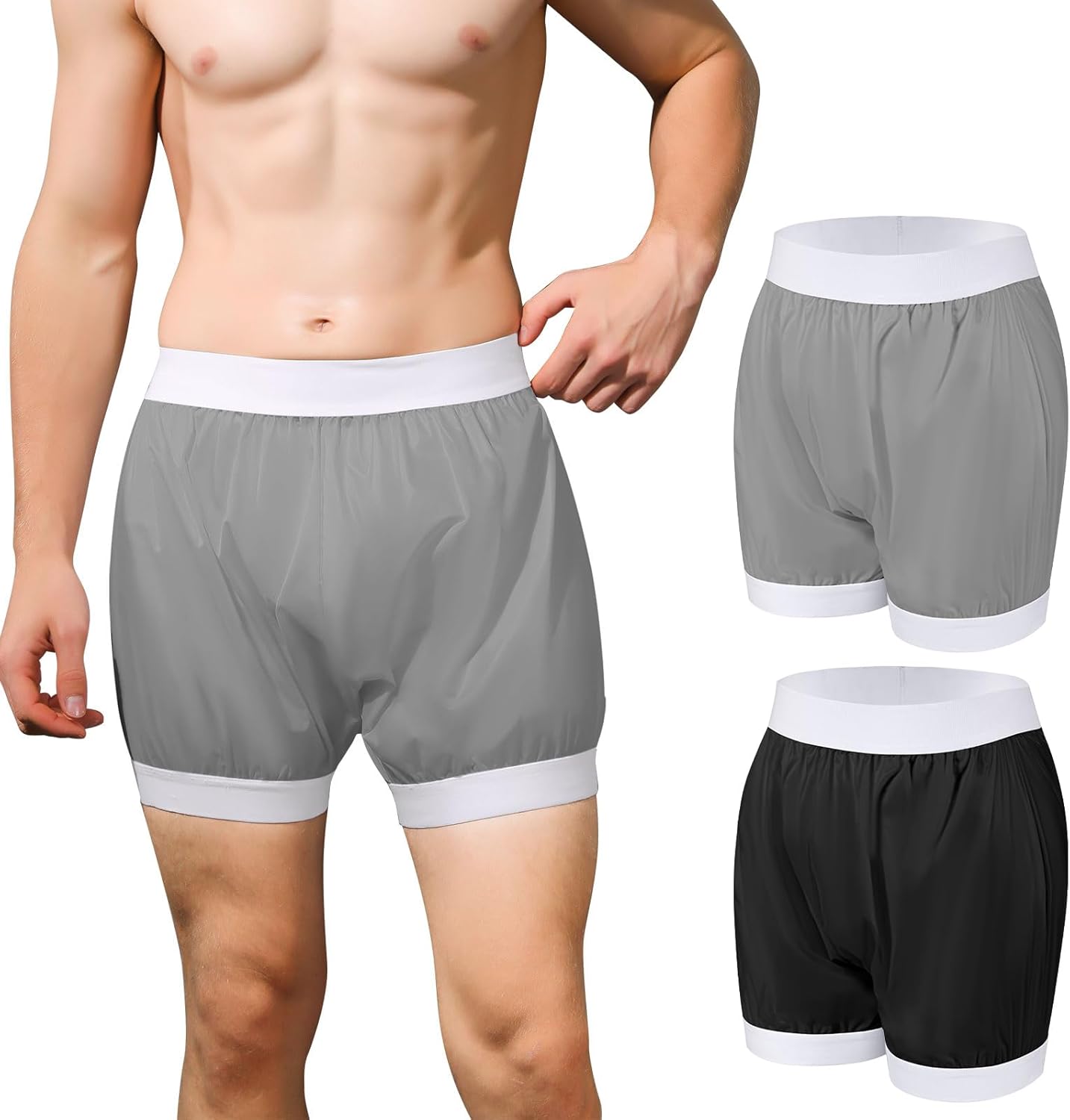 Carer Adult Diaper Covers 2PCS Washable, Leakproof Incontinence Underwear for Men Women Enclosed Elastic, Widened Waistband Design Protection for Long-Term Care & Daily Use（White,Gray,2X-Large）