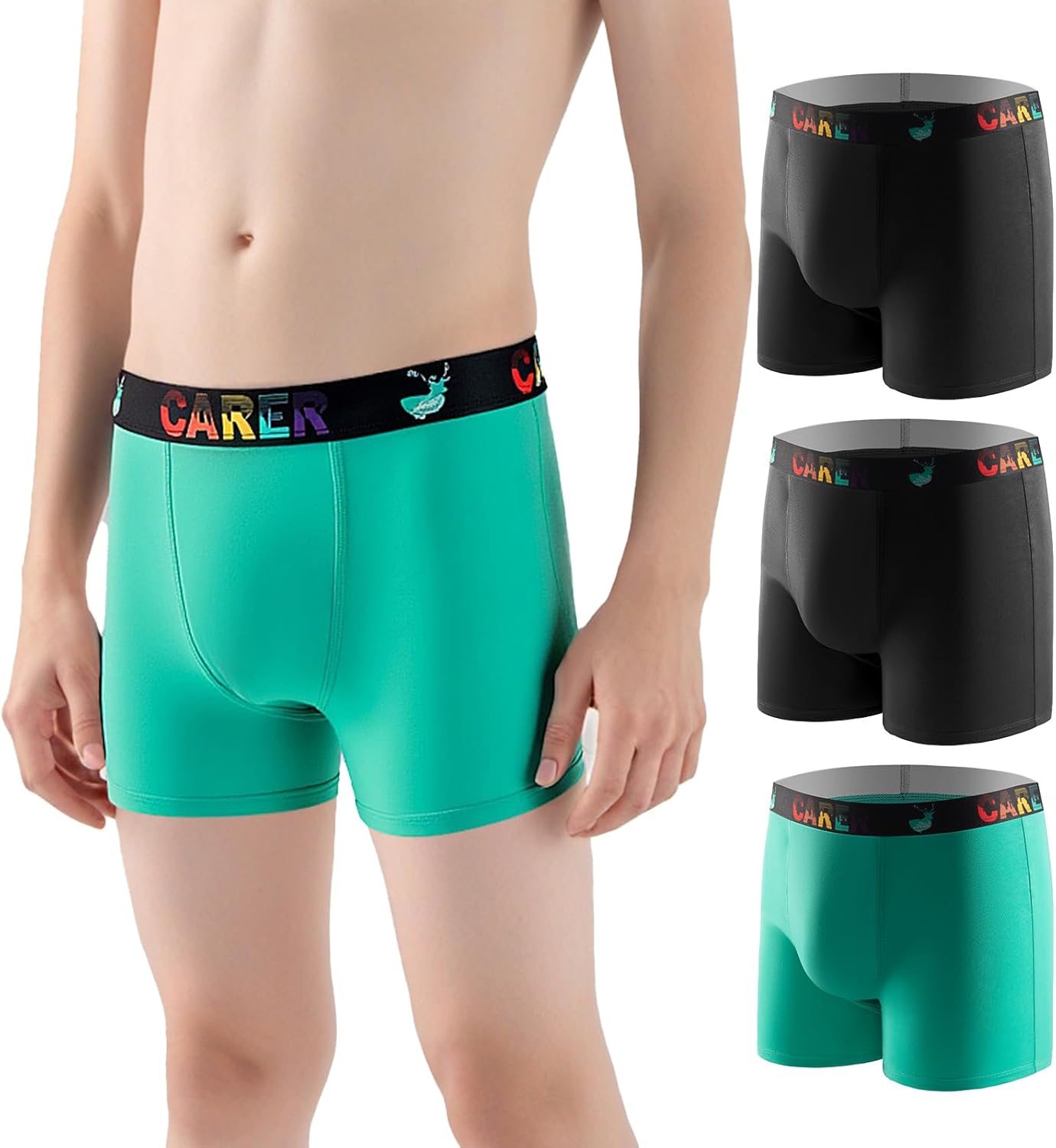 Carer Boys Incontinence Underwear Washable Kids Cotton Incontinence Boxer Briefs with Front Absorbency 100ml Reusable Leak Proof Underwear for Youth Boy Age 4-18 3pk