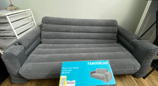 FAMOOKLAN Inflatable Pull-Out Chair: Built-in Cupholder – Velvety Surface – 2-in-1 Valve – Folds Compactly – 80" x 91" x 26"