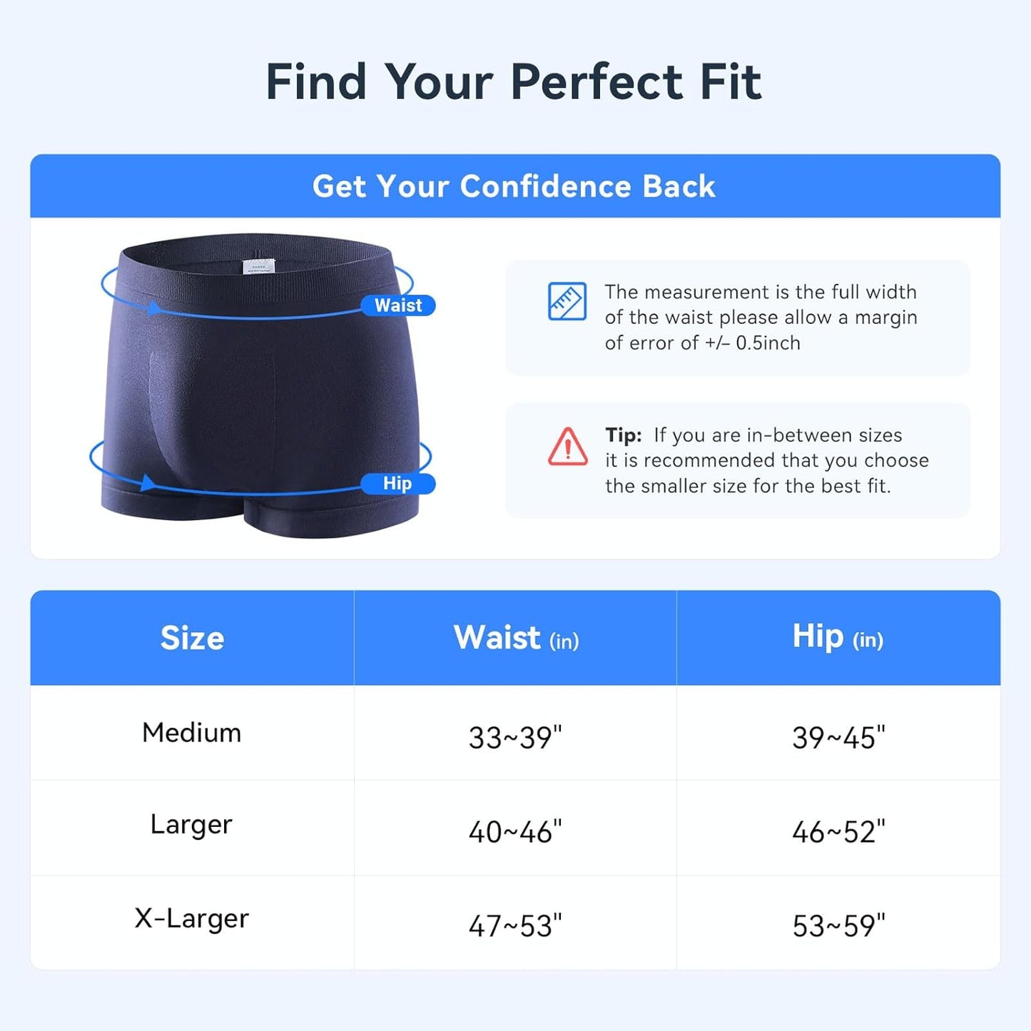 Carer Mens Incontinence Underwear Washable Incontinence Underwear for Men Reusable Modal Seamless Mens Urinary Incontinence Boxer Briefs Underwear with Front Absorbent Area, 2 PCS (Blue, Medium)