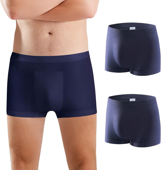 Carer Mens Incontinence Underwear Washable Incontinence Underwear for Men Reusable Modal Seamless Mens Urinary Incontinence Boxer Briefs Underwear with Front Absorbent Area, 2 PCS (Blue, Medium)