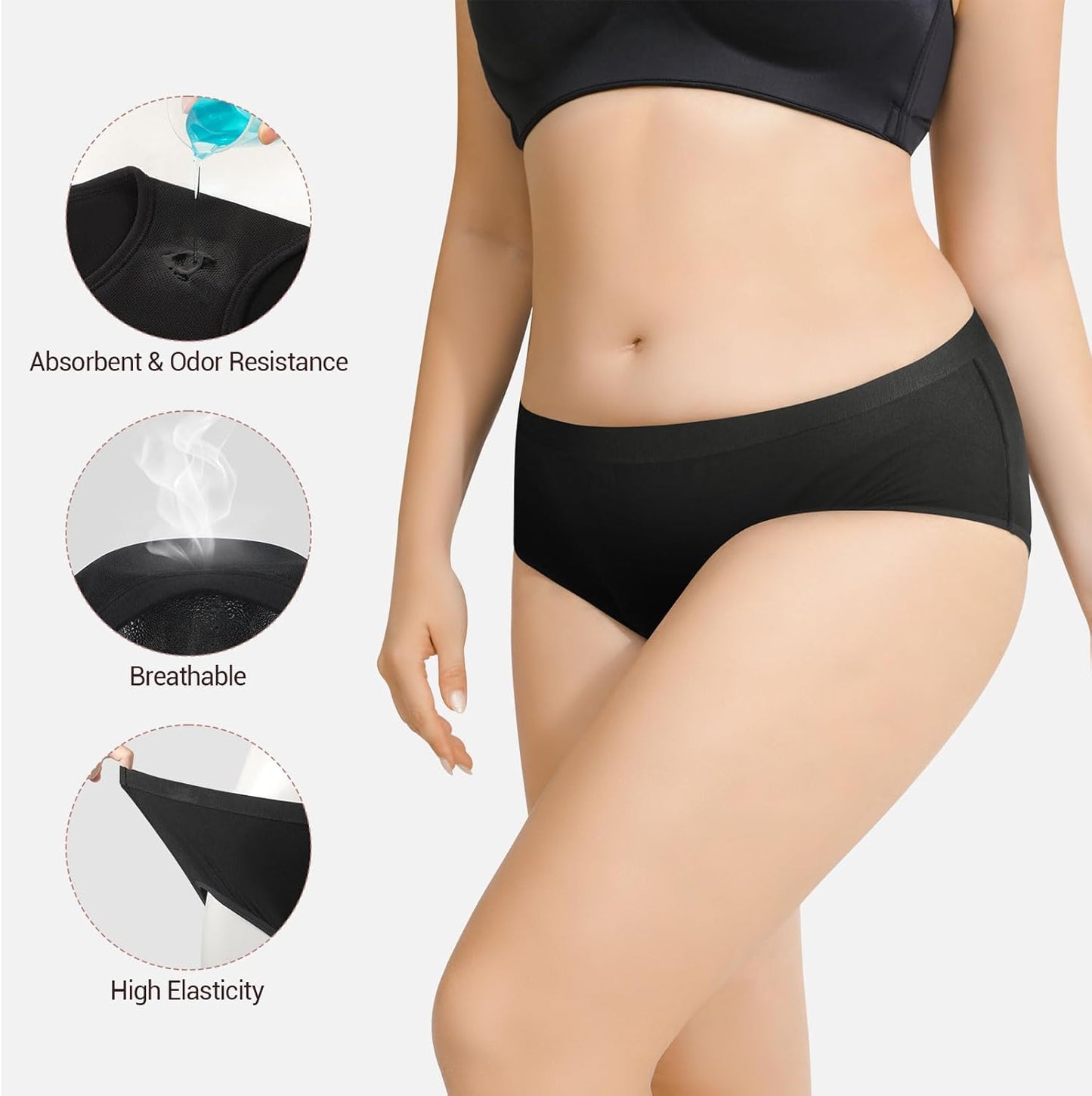 VOXSHE Incontinence Underwear for Women Washable Leakproof Womens Incontinence Panties for Light Bladder Leaks, 50ml Absorbent Underwear for Women Black 3pk S