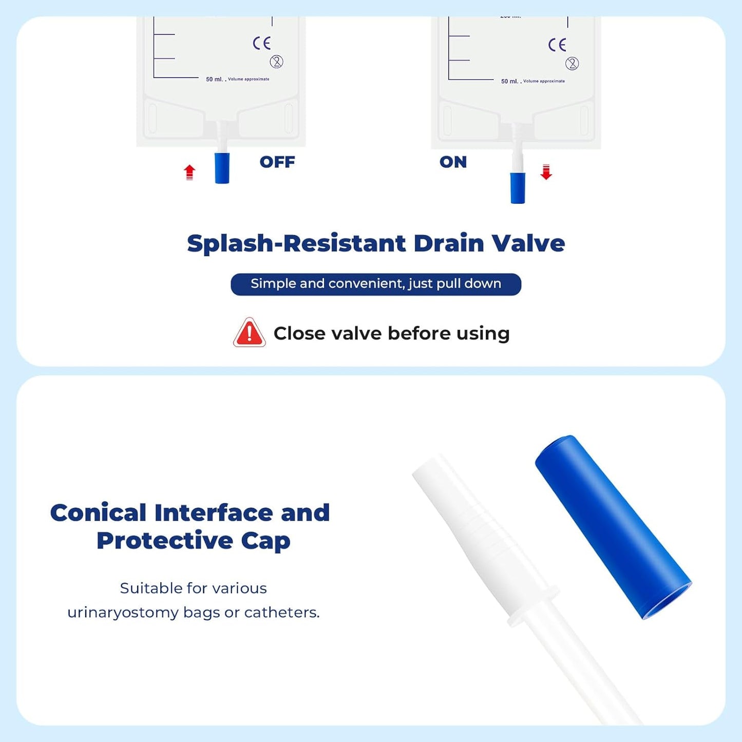 10-Pack Urine Drainage Bags 500 ML with Soft Adjustable Straps, Anti-Reflux Valve, and Easy-Drain Switch Urinary Leg Bags Suitable for Home and Hospitals Health Aids
