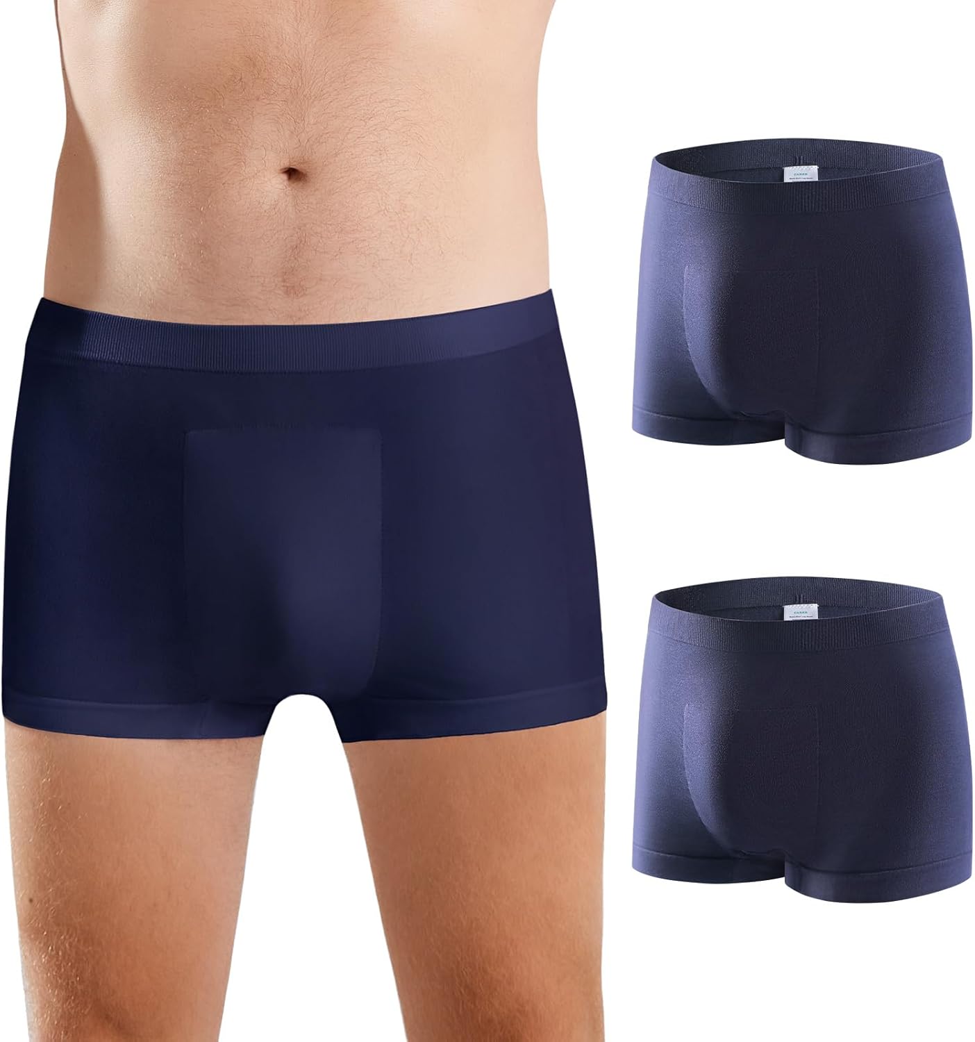 Carer Mens Incontinence Underwear Washable Incontinence Underwear for Men Reusable Modal Seamless Mens Urinary Incontinence Boxer Briefs Underwear with Front Absorbent Area, 2 PCS (Blue, Medium)
