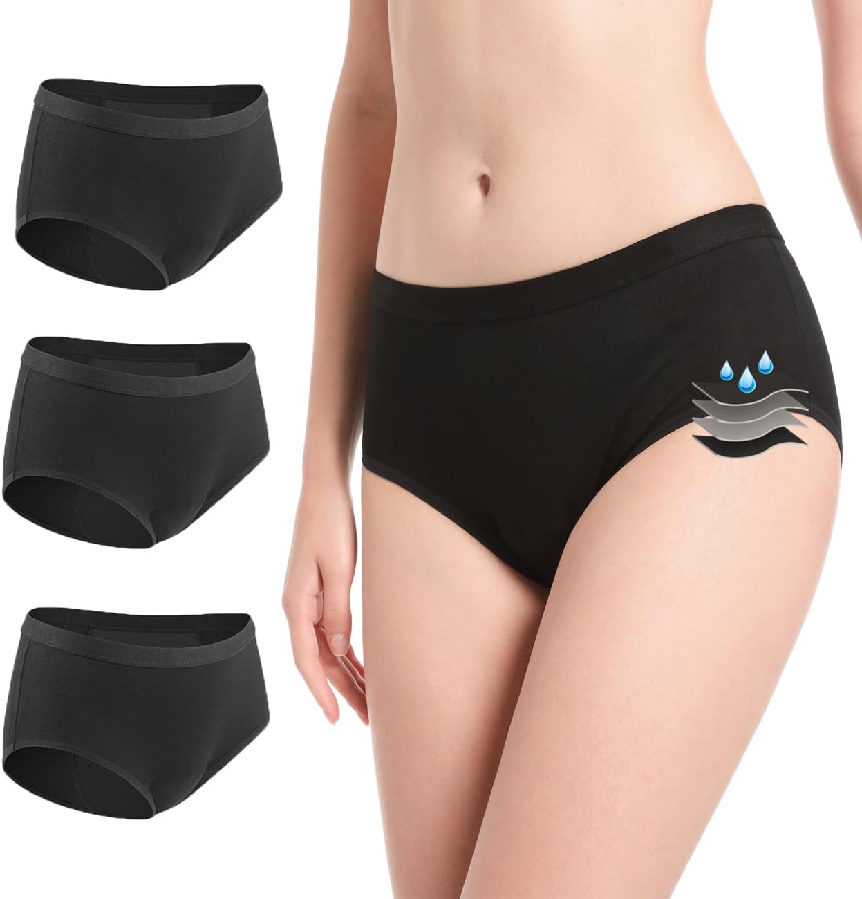 VOXSHE Incontinence Underwear for Women Washable Leakproof Womens Incontinence Panties for Light Bladder Leaks, 50ml Absorbent Underwear for Women Black 3pk S