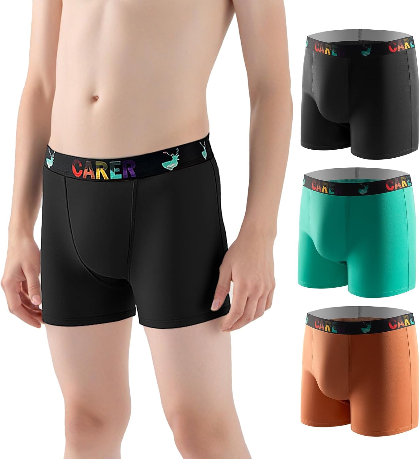 Carer Boys Incontinence Underwear Washable Kids Cotton Incontinence Boxer Briefs with Front Absorbency 100ml Reusable Leak Proof Underwear for Youth Boy Age 4-18 3pk