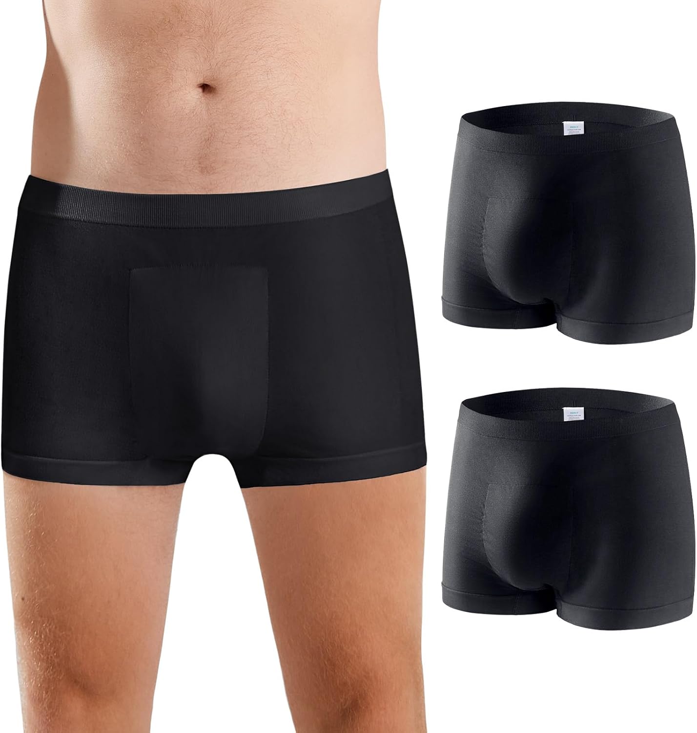 Carer Mens Incontinence Underwear Washable Incontinence Underwear for Men Reusable Modal Seamless Mens Urinary Incontinence Boxer Briefs Underwear with Front Absorbent Area, 2 PCS (Blue, Medium)