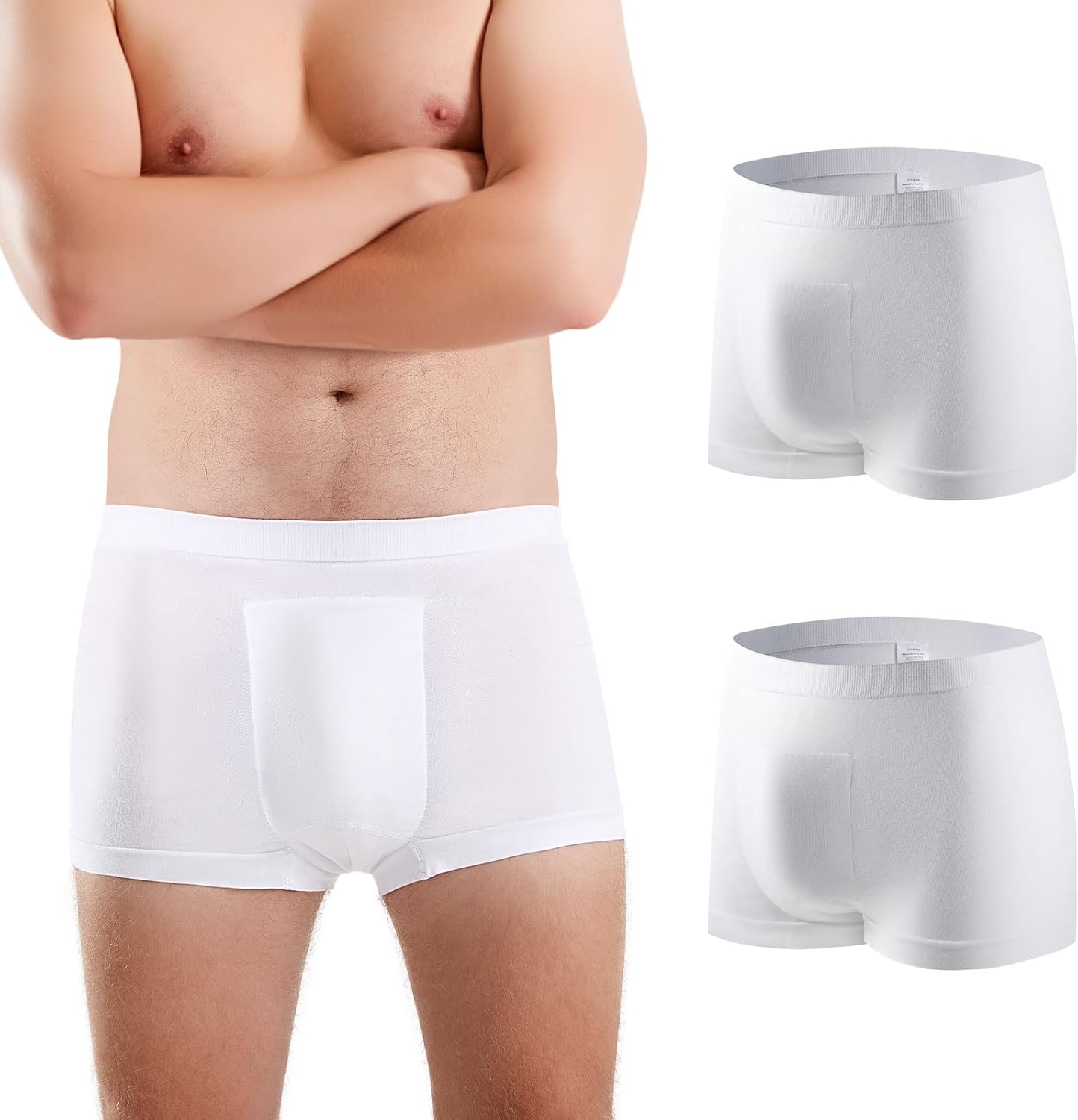 Carer Mens Incontinence Underwear Washable Incontinence Underwear for Men Reusable Modal Seamless Mens Urinary Incontinence Boxer Briefs Underwear with Front Absorbent Area, 2 PCS (Blue, Medium)