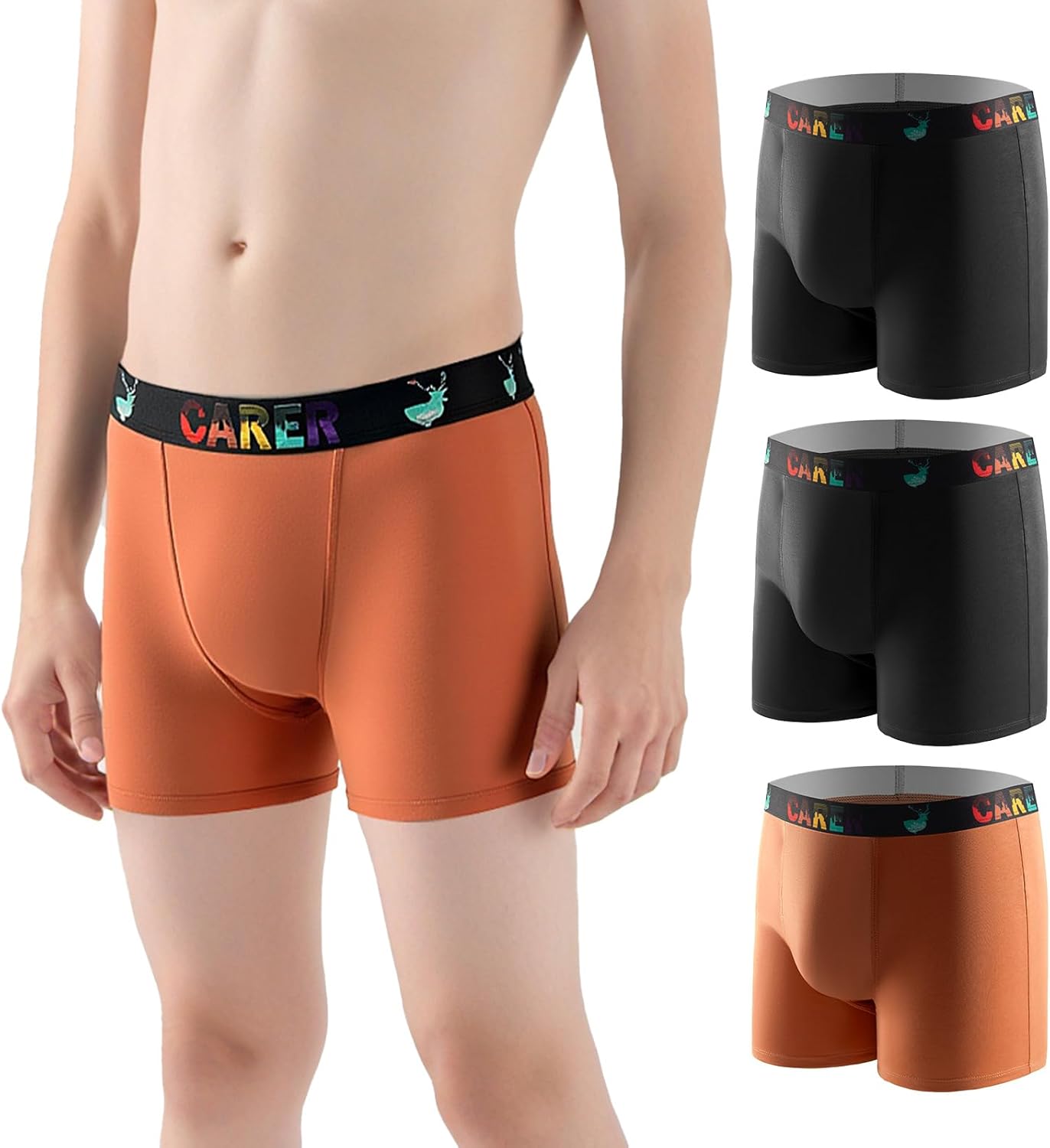 Carer Boys Incontinence Underwear Washable Kids Cotton Incontinence Boxer Briefs with Front Absorbency 100ml Reusable Leak Proof Underwear for Youth Boy Age 4-18 3pk