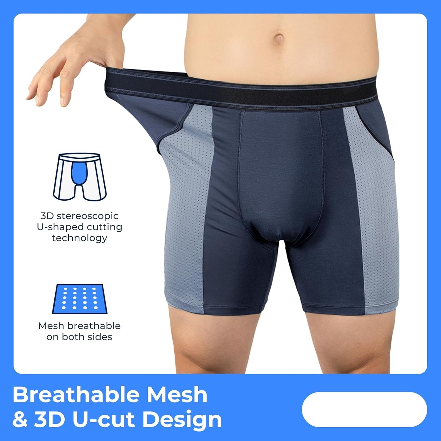 Inkontinenzunterwäsche für Männer, waschbar, 80 ml, wiederverwendbar, Inkontinenzunterwäsche für Männer, zum Schutz vor Blasenauslauf, auslaufsichere Unterwäsche für Männer, Boxershorts bei Harninkontinenz (4 Blau, L)