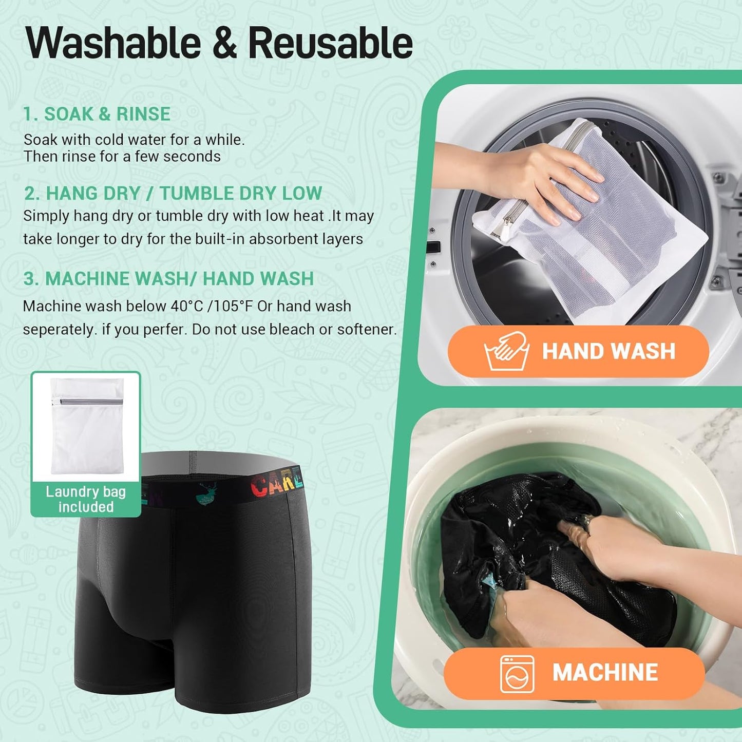 Carer Boys Incontinence Underwear Washable Kids Cotton Incontinence Boxer Briefs with Front Absorbency 100ml Reusable Leak Proof Underwear for Youth Boy Age 4-18 3pk