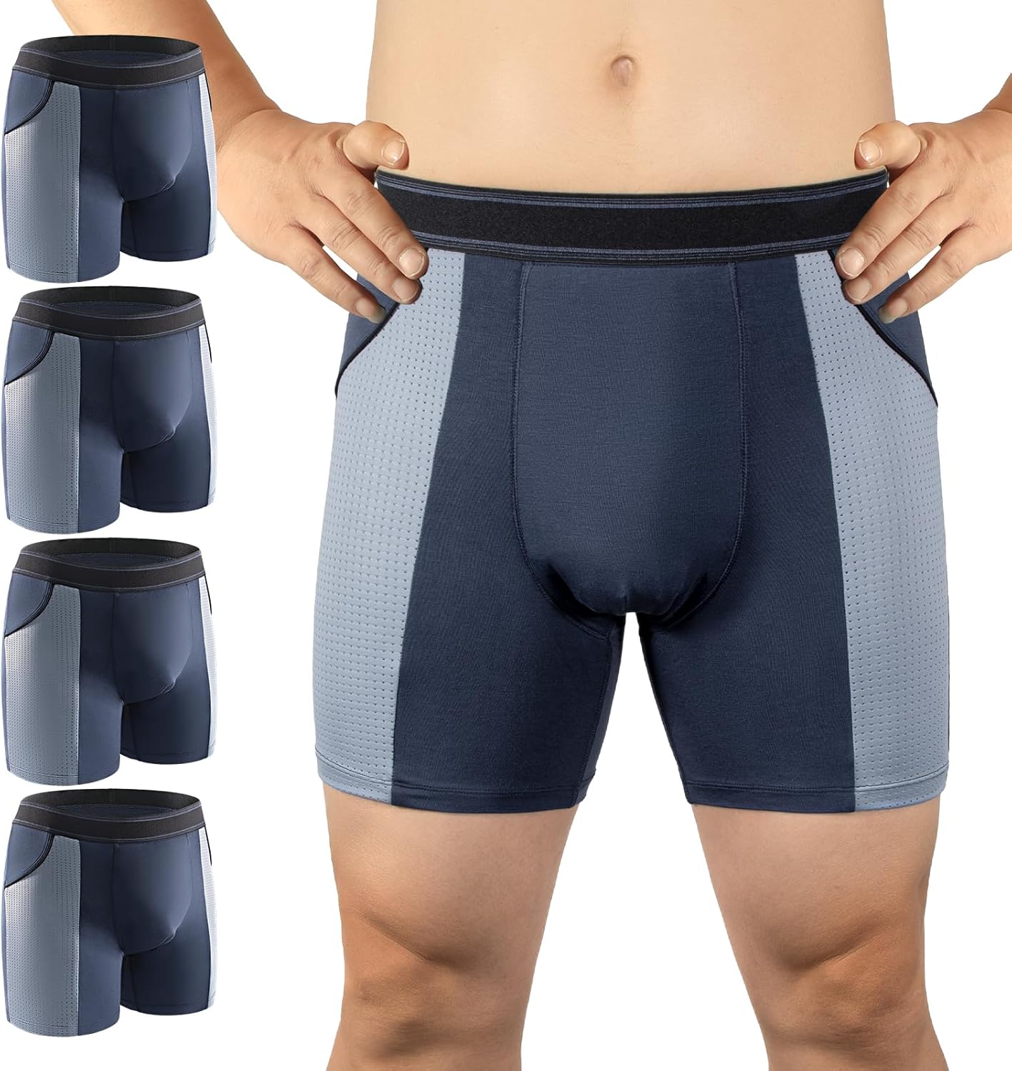 Inkontinenzunterwäsche für Männer, waschbar, 80 ml, wiederverwendbar, Inkontinenzunterwäsche für Männer, zum Schutz vor Blasenauslauf, auslaufsichere Unterwäsche für Männer, Boxershorts bei Harninkontinenz (4 Blau, L)