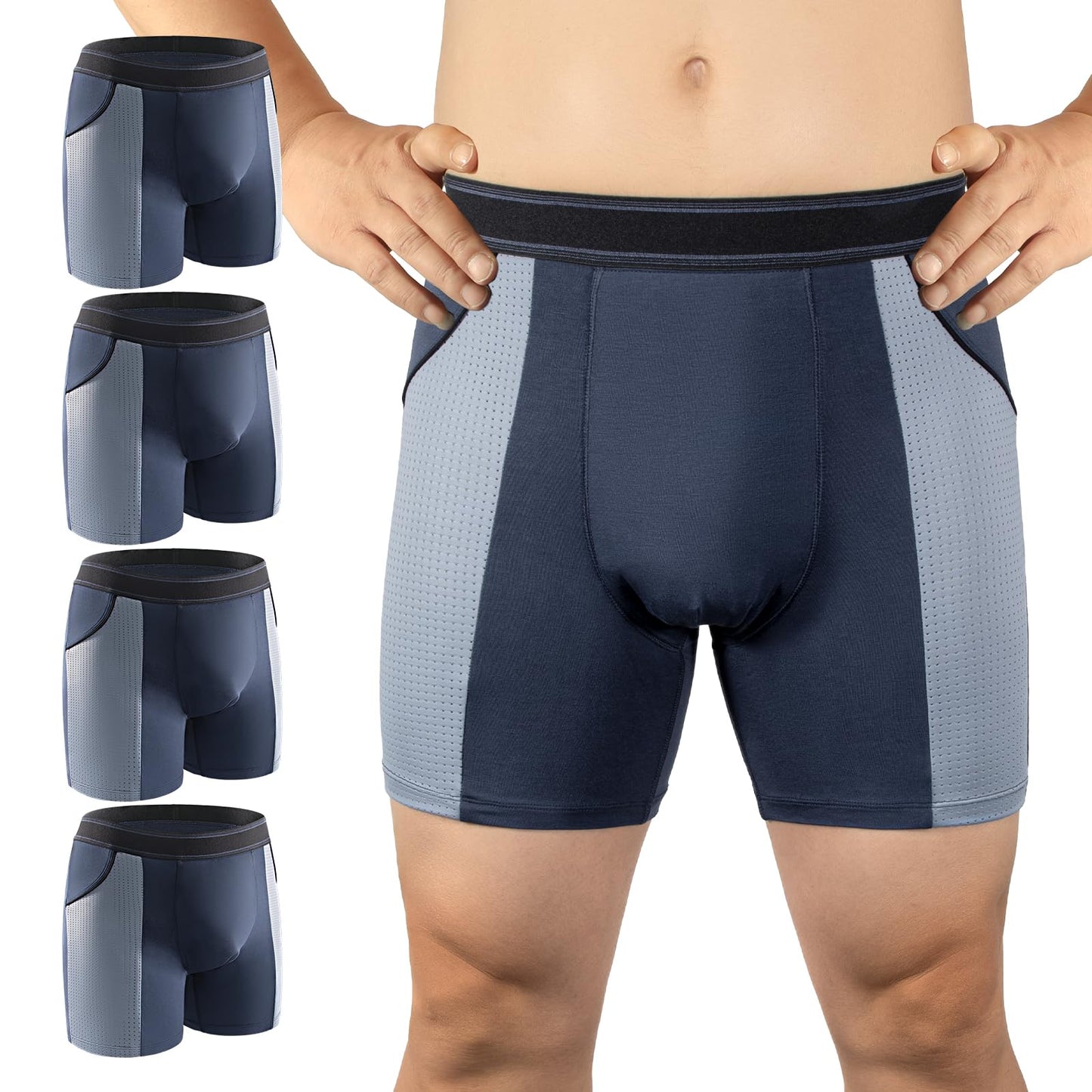 Inkontinenzunterwäsche für Männer, waschbar, 80 ml, wiederverwendbar, Inkontinenzunterwäsche für Männer, zum Schutz vor Blasenauslauf, auslaufsichere Unterwäsche für Männer, Boxershorts bei Harninkontinenz (4 Blau, L)