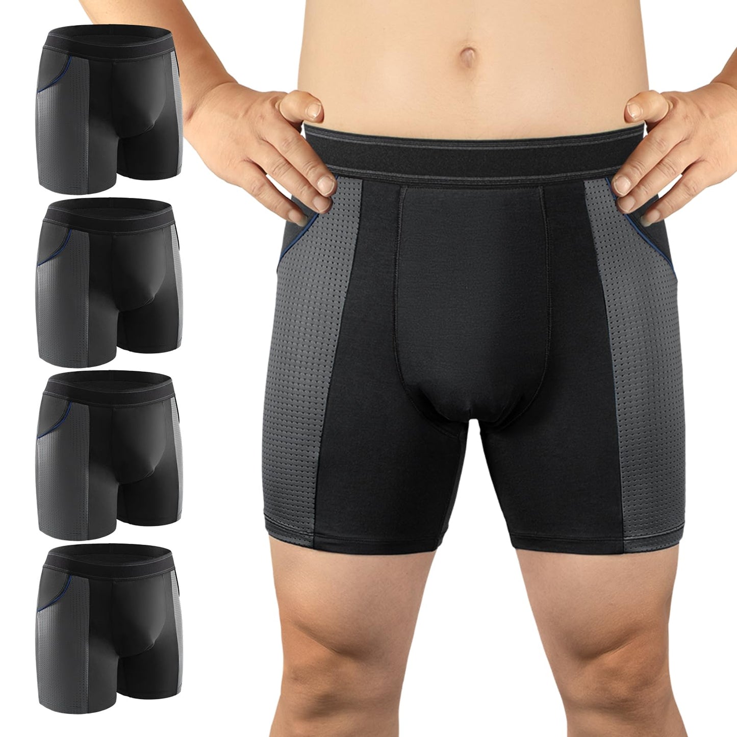 Inkontinenzunterwäsche für Männer, waschbar, 80 ml, wiederverwendbar, Inkontinenzunterwäsche für Männer, zum Schutz vor Blasenauslauf, auslaufsichere Unterwäsche für Männer, Boxershorts bei Harninkontinenz (4 Blau, L)