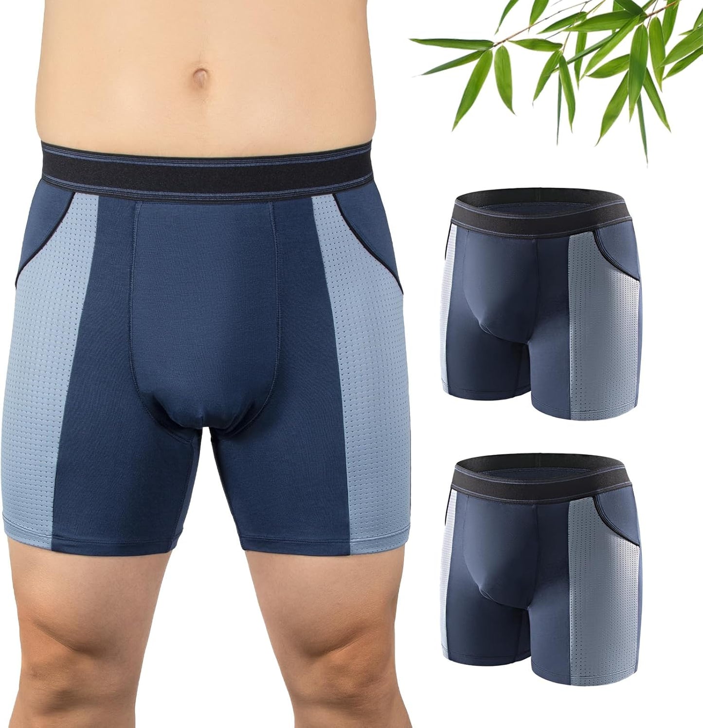 Carer Mens Incontinence Underwear for Bladder Leak Protection 80ML Incontinence Underwear for Men Washable Breathable Leak Proof Underwear for Men Urinary Incontinence Boxer Shorts (Black/Blue, XL)