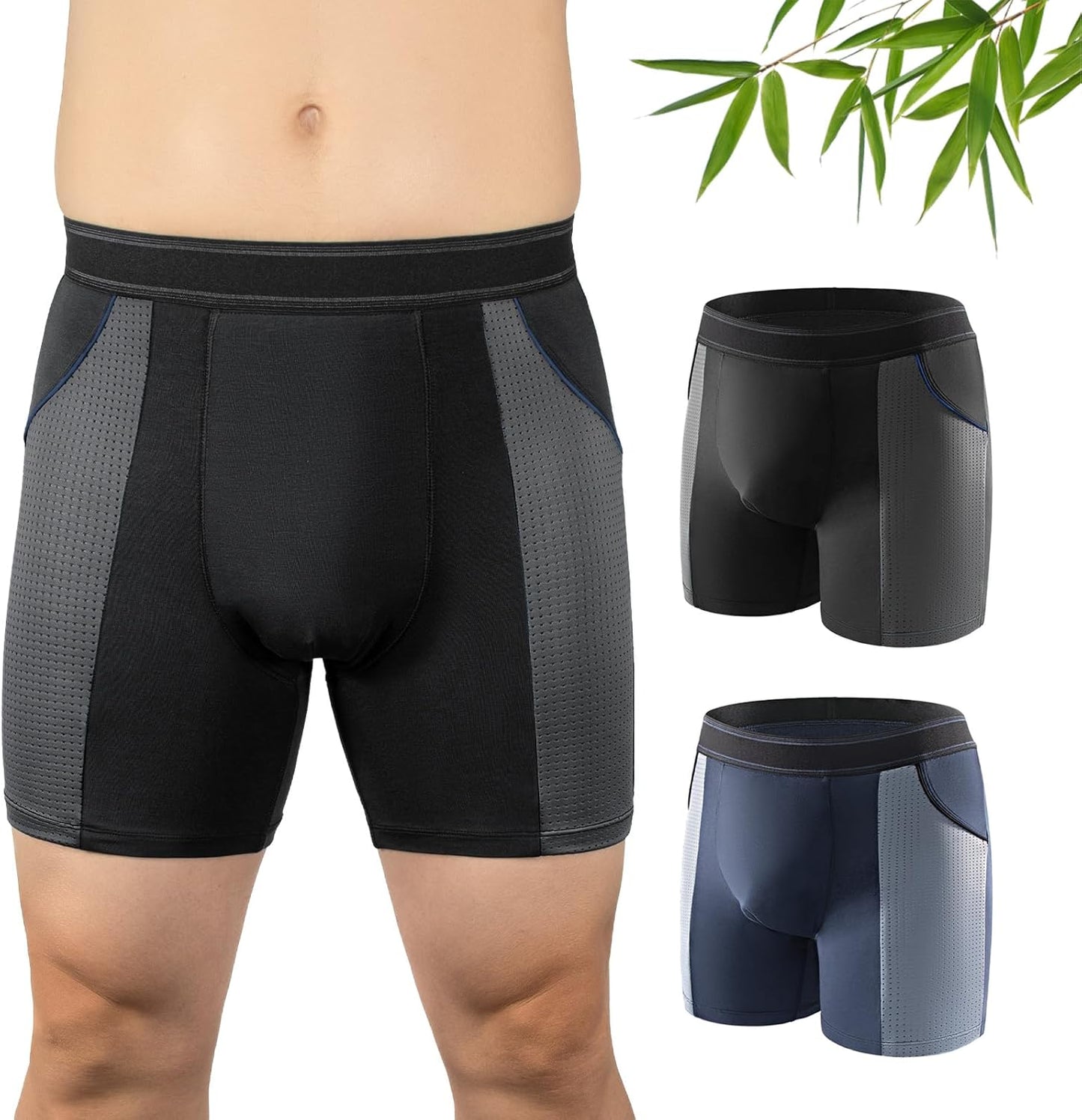 Carer Mens Incontinence Underwear for Bladder Leak Protection 80ML Incontinence Underwear for Men Washable Breathable Leak Proof Underwear for Men Urinary Incontinence Boxer Shorts (Black/Blue, XL)