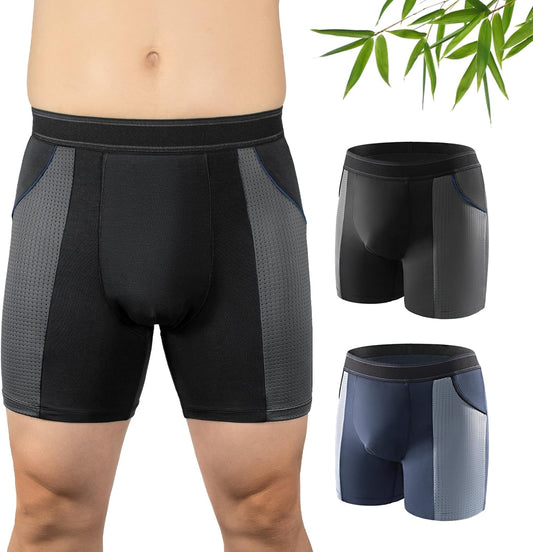 Carer Mens Incontinence Underwear for Bladder Leak Protection 80ML Incontinence Underwear for Men Washable Breathable Leak Proof Underwear for Men Urinary Incontinence Boxer Shorts (Black/Blue, XL)