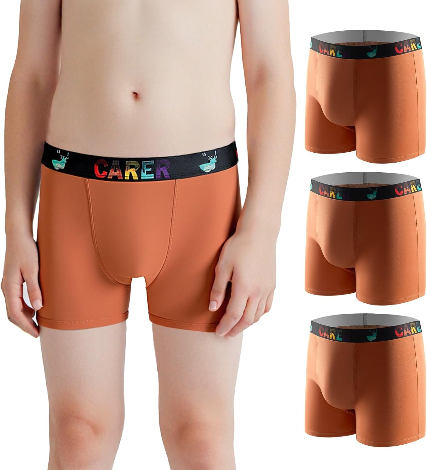 Carer Boys Incontinence Underwear Washable Kids Cotton Incontinence Boxer Briefs with Front Absorbency 100ml Reusable Leak Proof Underwear for Youth Boy Age 4-18 3pk