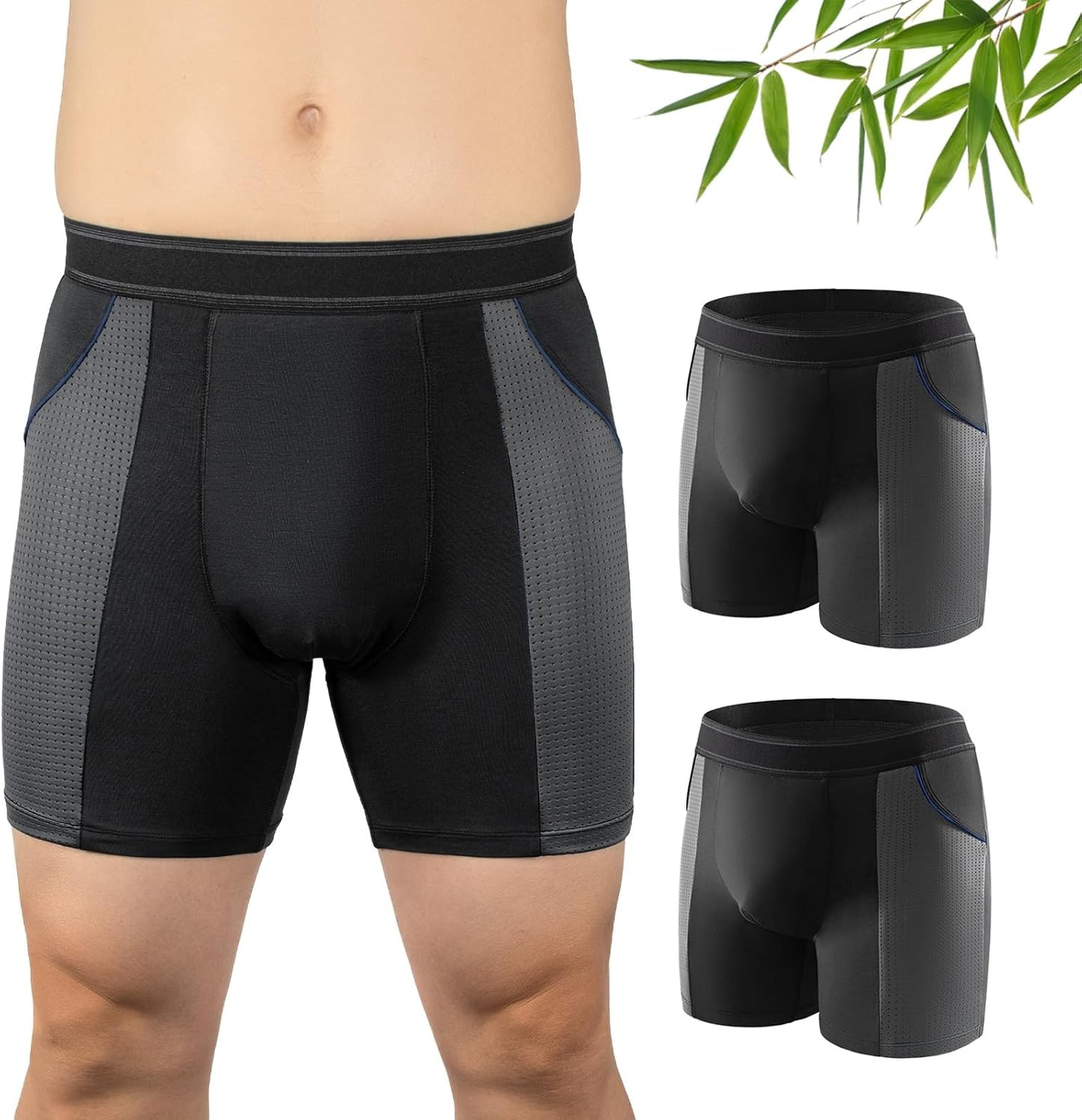 Carer Mens Incontinence Underwear for Bladder Leak Protection 80ML Incontinence Underwear for Men Washable Breathable Leak Proof Underwear for Men Urinary Incontinence Boxer Shorts (Black/Blue, XL)