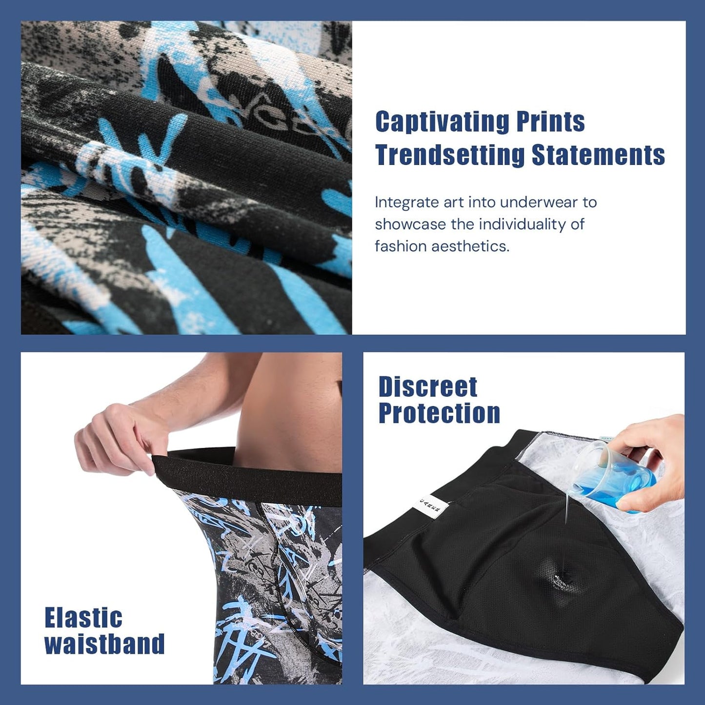 CARER Incontinence Underwear for Men Washable Mens Incontinence Boxer Briefs with Front Absorbent for Bladder Leakage 100ML 3 PACK Cotton Reusable (S, Pattern/2 Black)