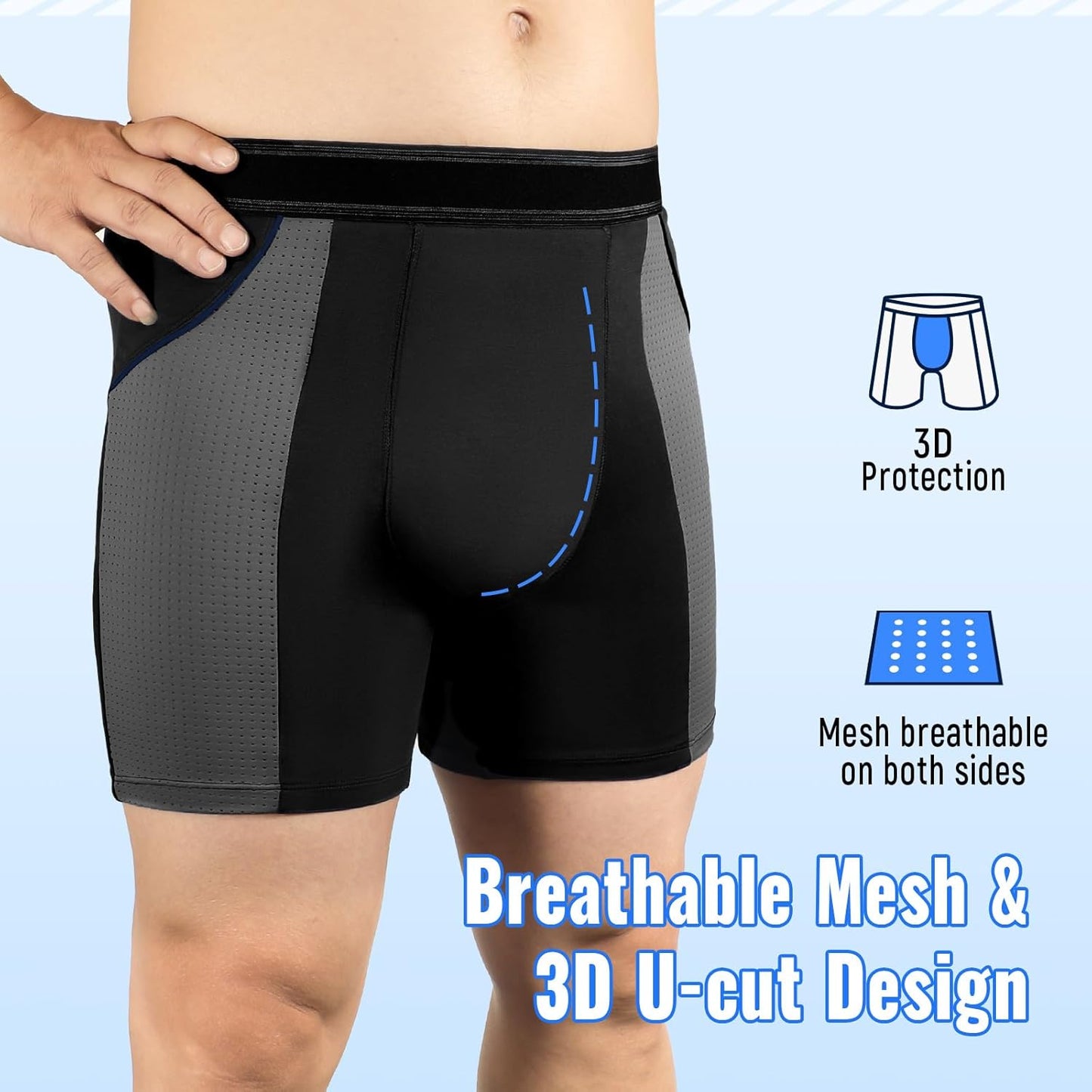 Carer Mens Incontinence Underwear for Bladder Leak Protection 80ML Incontinence Underwear for Men Washable Breathable Leak Proof Underwear for Men Urinary Incontinence Boxer Shorts (Black/Blue, XL)