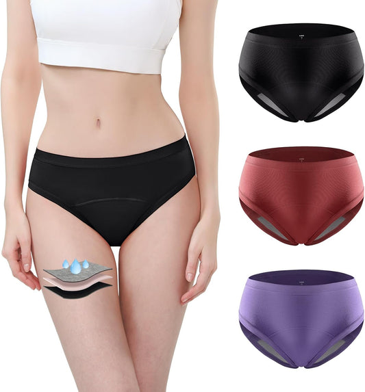 Carer Period Underwear for Women Leakproof Womens Period Panties Heavy Flow Cotton Menstrual Briefs Light Incontinence Underwear 3pk