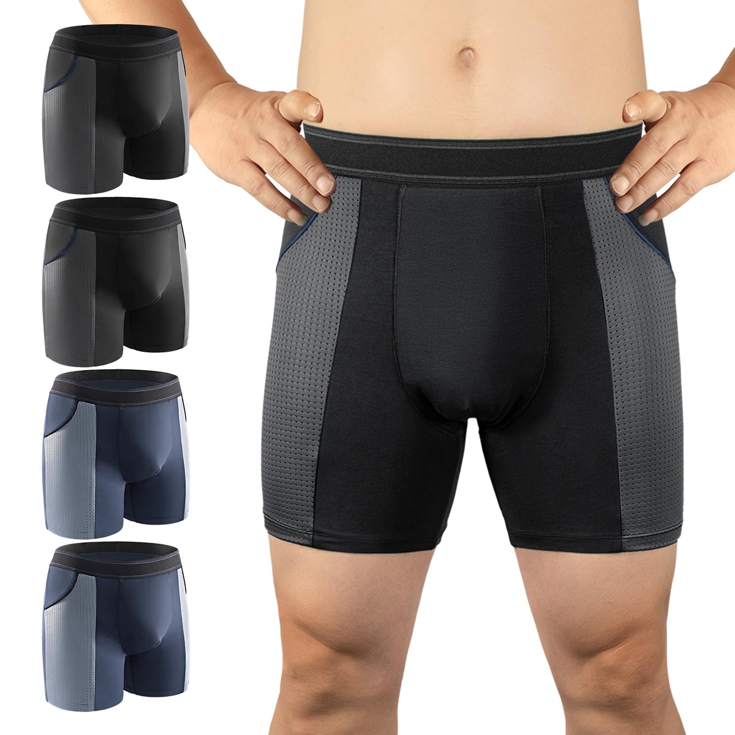 Inkontinenzunterwäsche für Männer, waschbar, 80 ml, wiederverwendbar, Inkontinenzunterwäsche für Männer, zum Schutz vor Blasenauslauf, auslaufsichere Unterwäsche für Männer, Boxershorts bei Harninkontinenz (4 Blau, L)