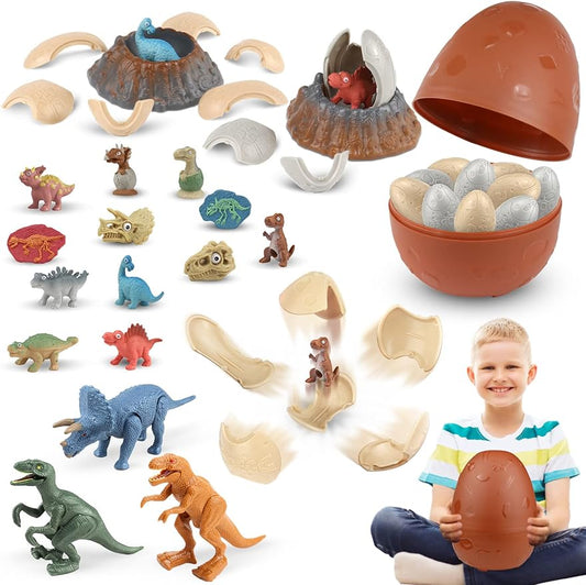 Easter Dinosaur Eggs Toys for Kids, Dinosaur Figures Reusable Dinosaur Fossils Surprise Egg Educational Toy Girls Boys Birthday Gifts Dinosaur Collection Toy for Kids 3 4 5 6 7 8 9 10+ Year Old