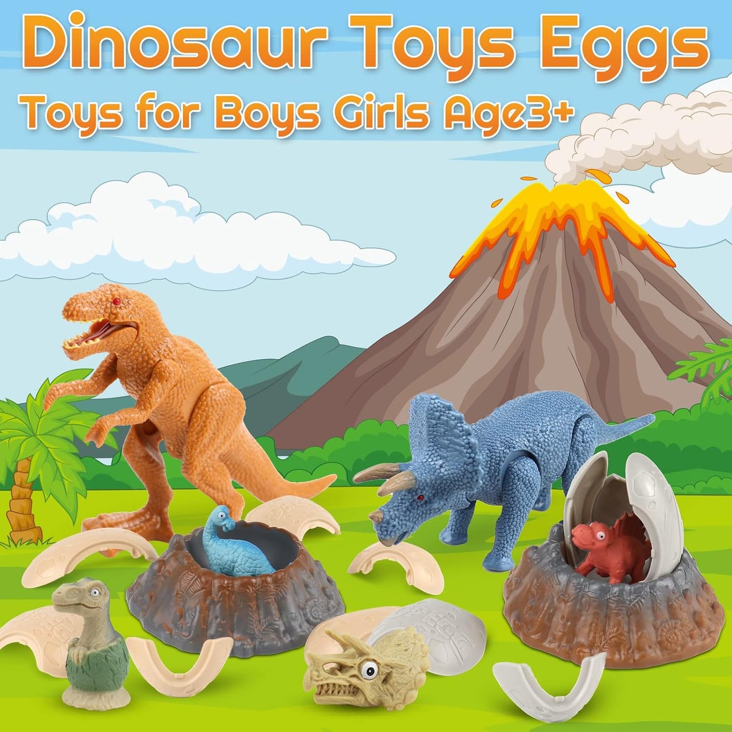 Easter Dinosaur Eggs Toys for Kids, Dinosaur Figures Reusable Dinosaur Fossils Surprise Egg Educational Toy Girls Boys Birthday Gifts Dinosaur Collection Toy for Kids 3 4 5 6 7 8 9 10+ Year Old
