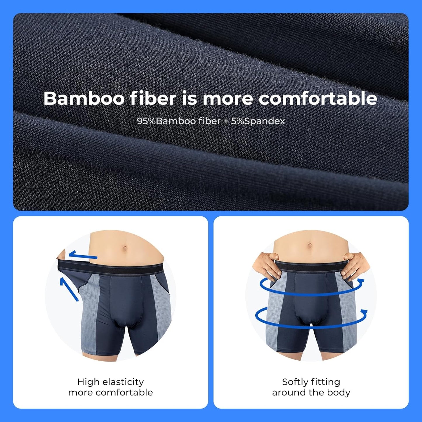 Inkontinenzunterwäsche für Männer, waschbar, 80 ml, wiederverwendbar, Inkontinenzunterwäsche für Männer, zum Schutz vor Blasenauslauf, auslaufsichere Unterwäsche für Männer, Boxershorts bei Harninkontinenz (4 Blau, L)