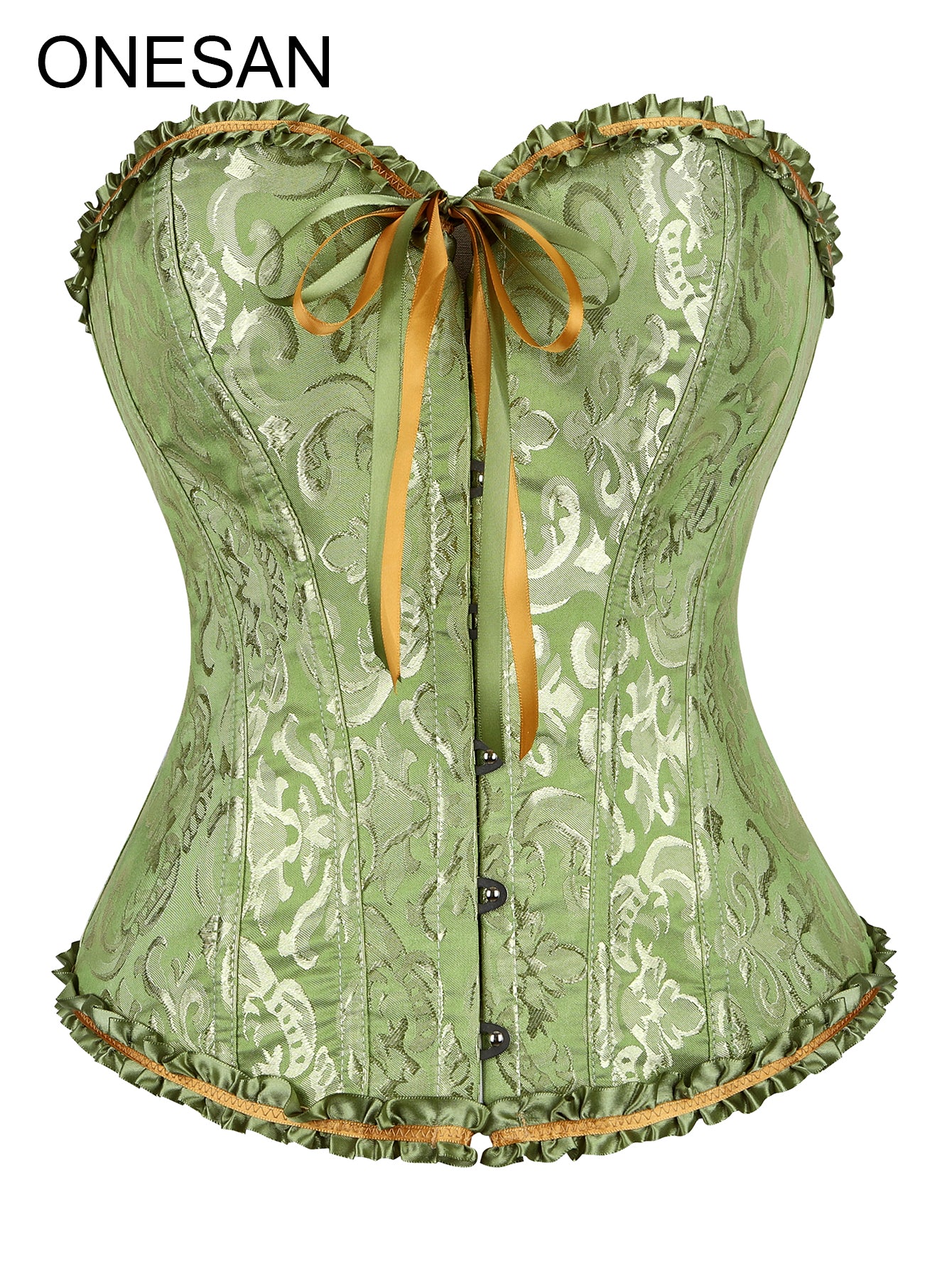 ONESAN Women's Lace Up Boned Overbust Corset Bustier Lingerie Bodyshaper Top