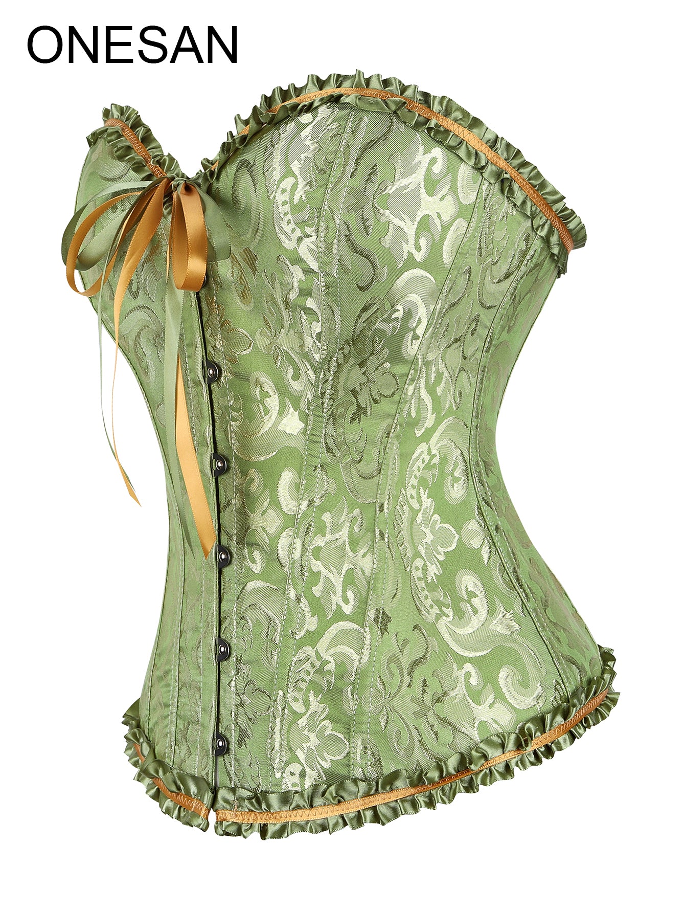 ONESAN Women's Lace Up Boned Overbust Corset Bustier Lingerie Bodyshaper Top
