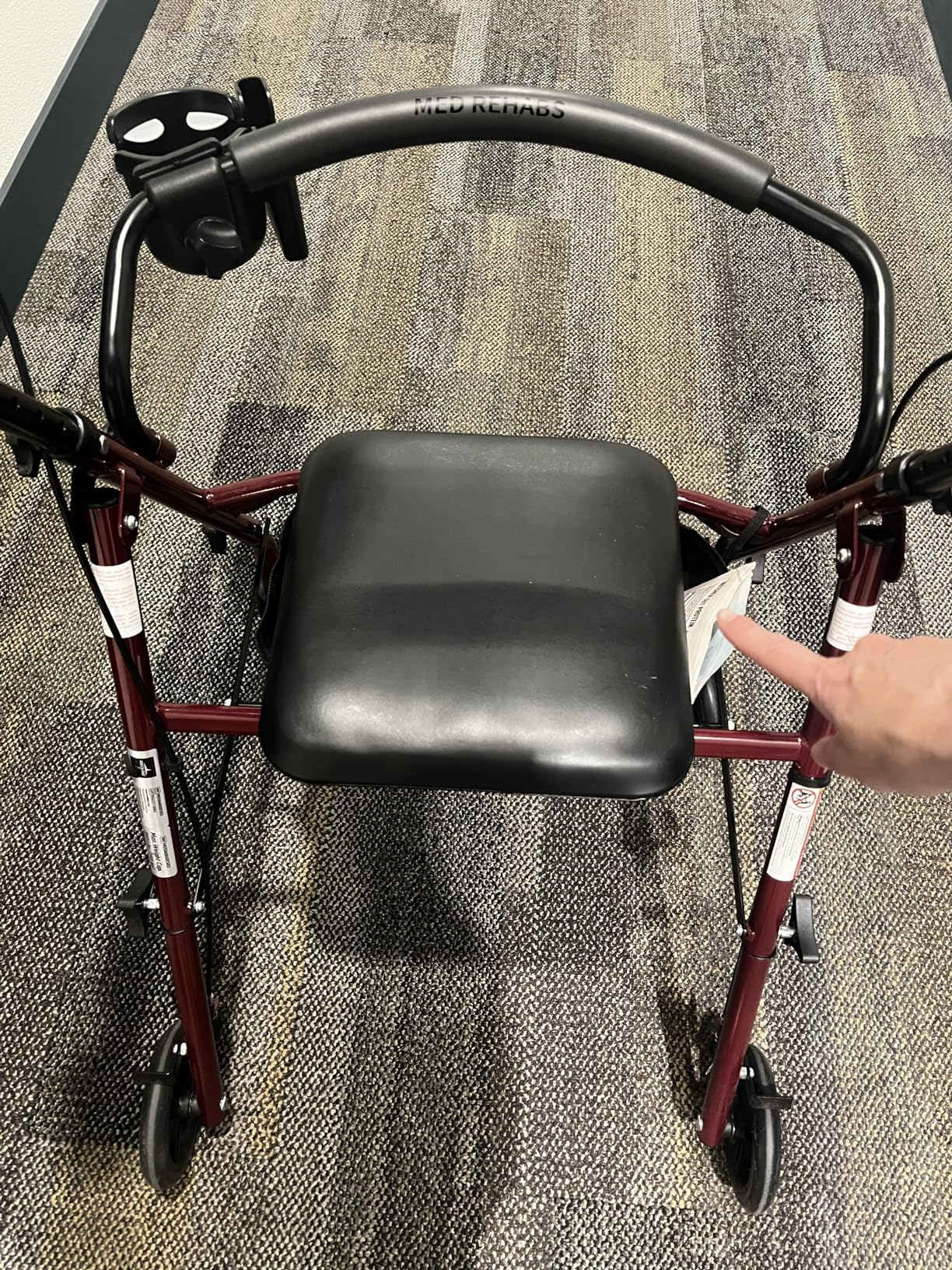 MED REHABS Steel Rollator Walker with Seat, Burgundy, 350 lb. Weight Capacity, 6” Wheels, Foldable, Adjustable Handles, Rolling Walker for Seniors, Walker for Mobility Impaired