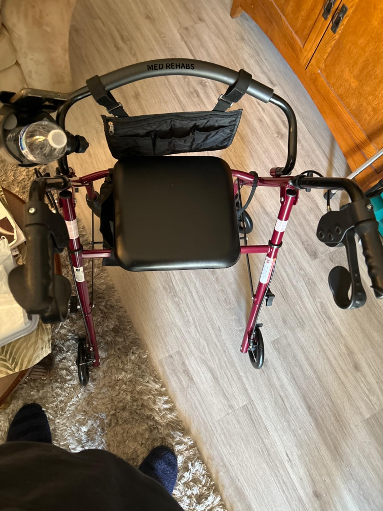 MED REHABS Steel Rollator Walker with Seat, Burgundy, 350 lb. Weight Capacity, 6” Wheels, Foldable, Adjustable Handles, Rolling Walker for Seniors, Walker for Mobility Impaired