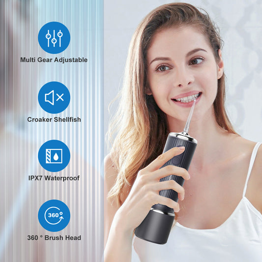Paucax Cordless Water Flosser - Portable Dental Flosser for Teeth, 4 Modes & 5 Jet Tips, Self-Cleaning, Rechargeable, IPX7 Waterproof - Oral Irrigator Ideal for Home & Travel