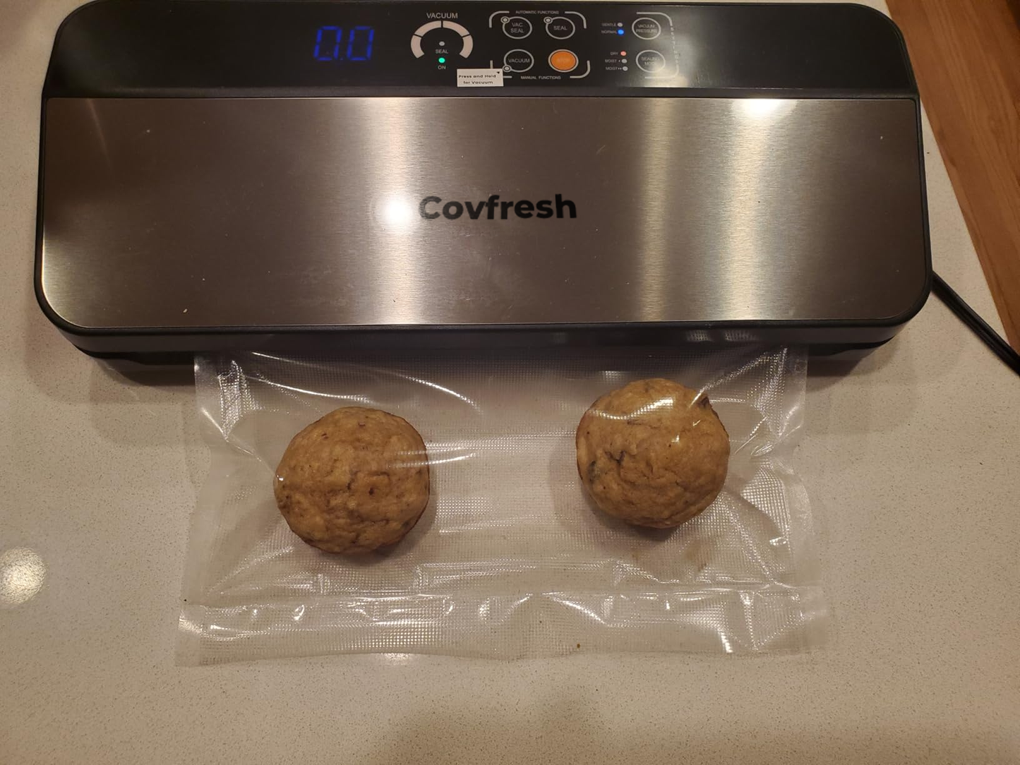 Covfresh Black Stainless Steel Food Vacuum Sealer, Deluxe Vacuum Sealer Machine with 11" Double Heat Seal and Automatic One-Touch System, Bags Storage & Cutter, Easy-Lock Handle