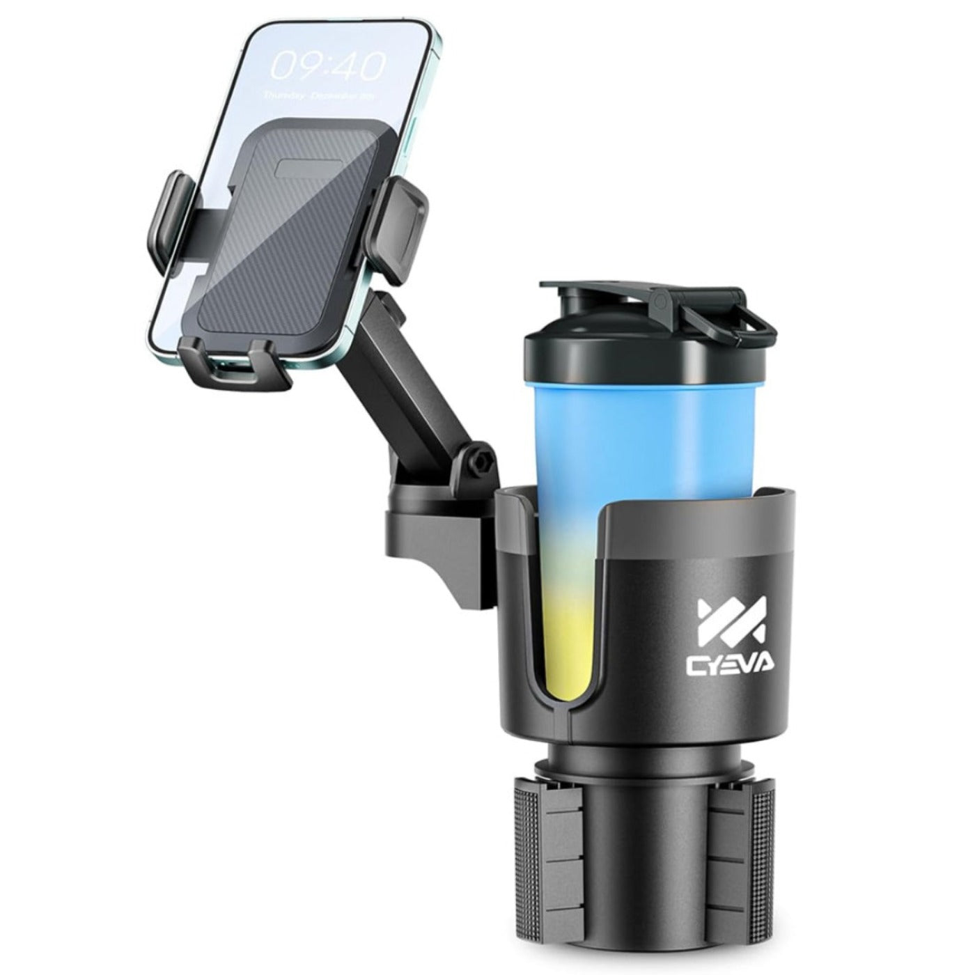 CYEVA 2-in-1 Car Cup Holder Phone Mount with 360° Rotatable Long Arm, Suitable for All Smartphones