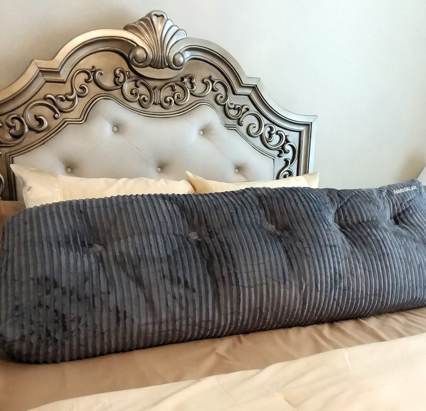 FAMOOKLAN Large Headboard Pillow Headboard Wedge Pillow Bed Rest Reading Pillow Bolster Triangular Pillow for Sitting in Bed-Backrest Positioning Support Long Pillow for Daybed (Full: 54x8x20 Inches,Grey)