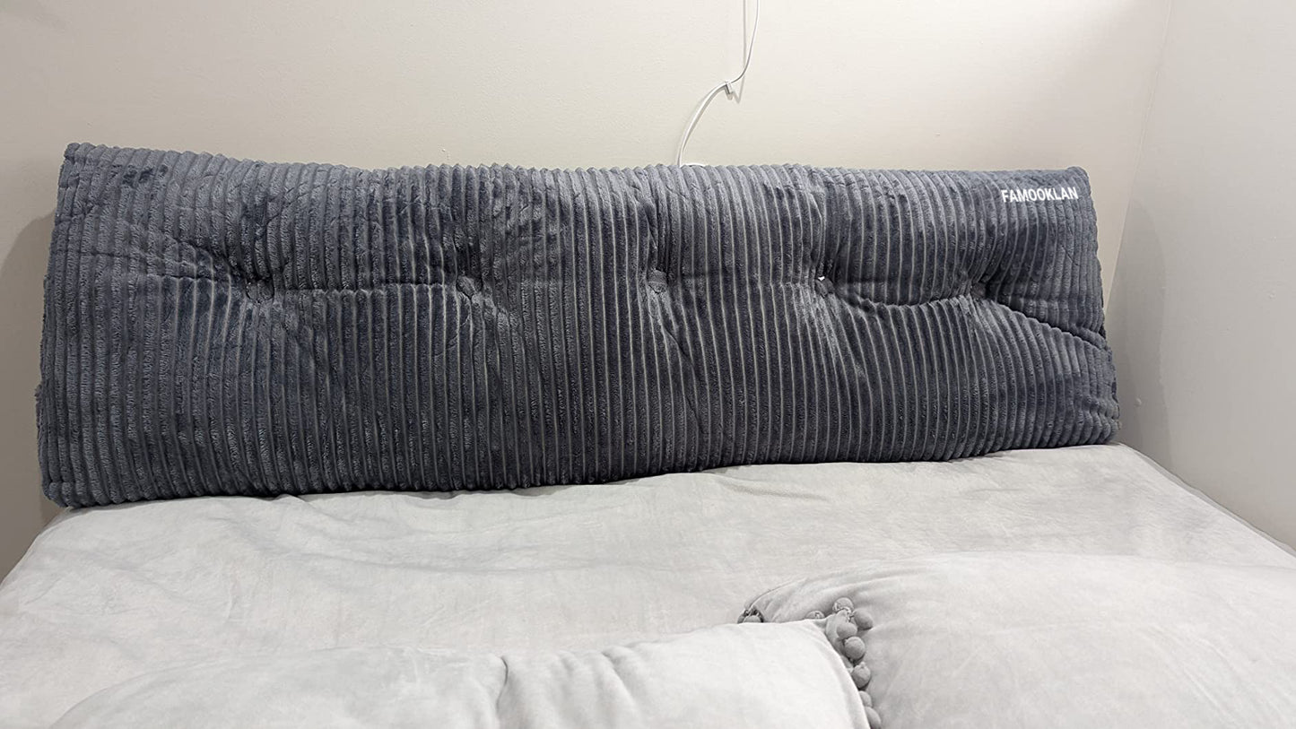 FAMOOKLAN Large Headboard Pillow Headboard Wedge Pillow Bed Rest Reading Pillow Bolster Triangular Pillow for Sitting in Bed-Backrest Positioning Support Long Pillow for Daybed (Full: 54x8x20 Inches,Grey)